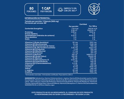 Foto 3 | Foto 3 | Suplemento Alimenticio Life360+ Men's Blend con Aminoácidos y Vitaminas 80 Cápsulas