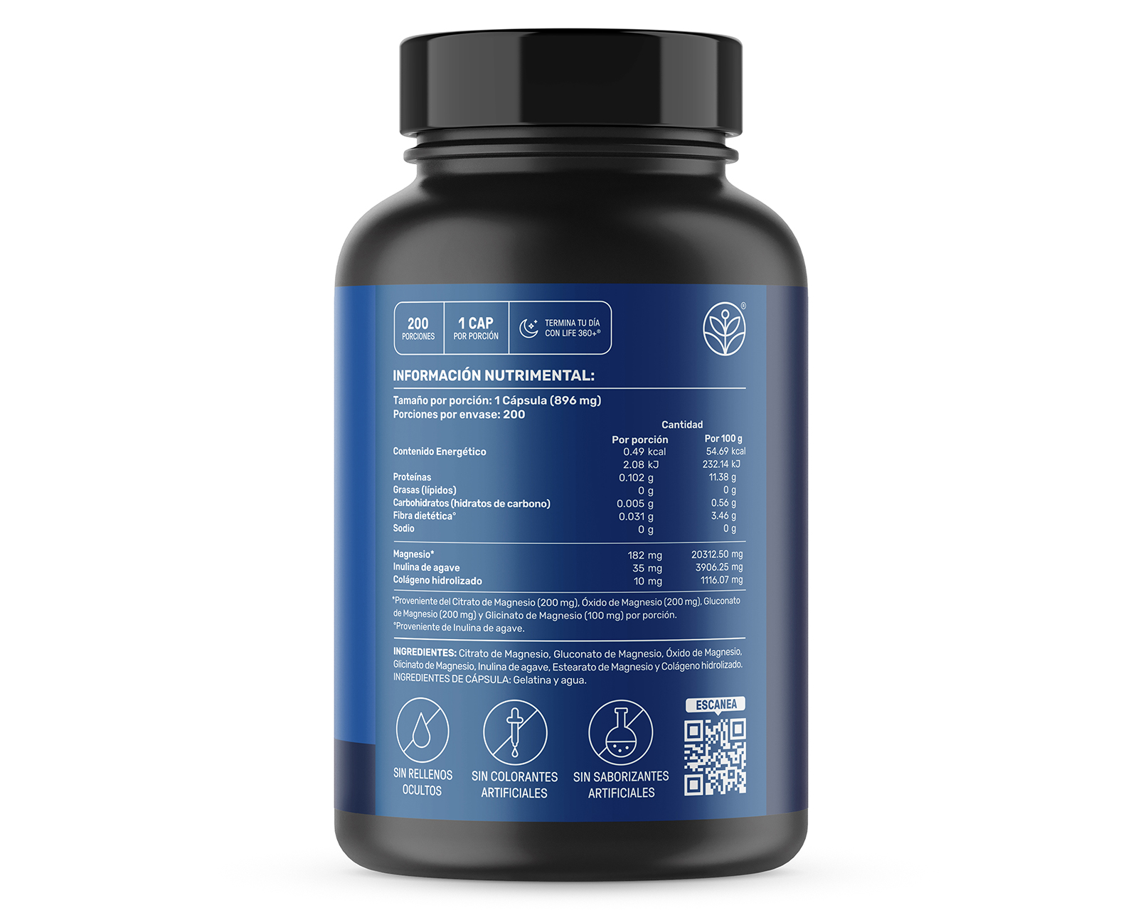 Foto 3 pulgar | Foto 2 | Suplemento Alimenticio Life360+ Colágeno Hidrolizado con Inulina de Agave y Magnesio 200 Cápsulas