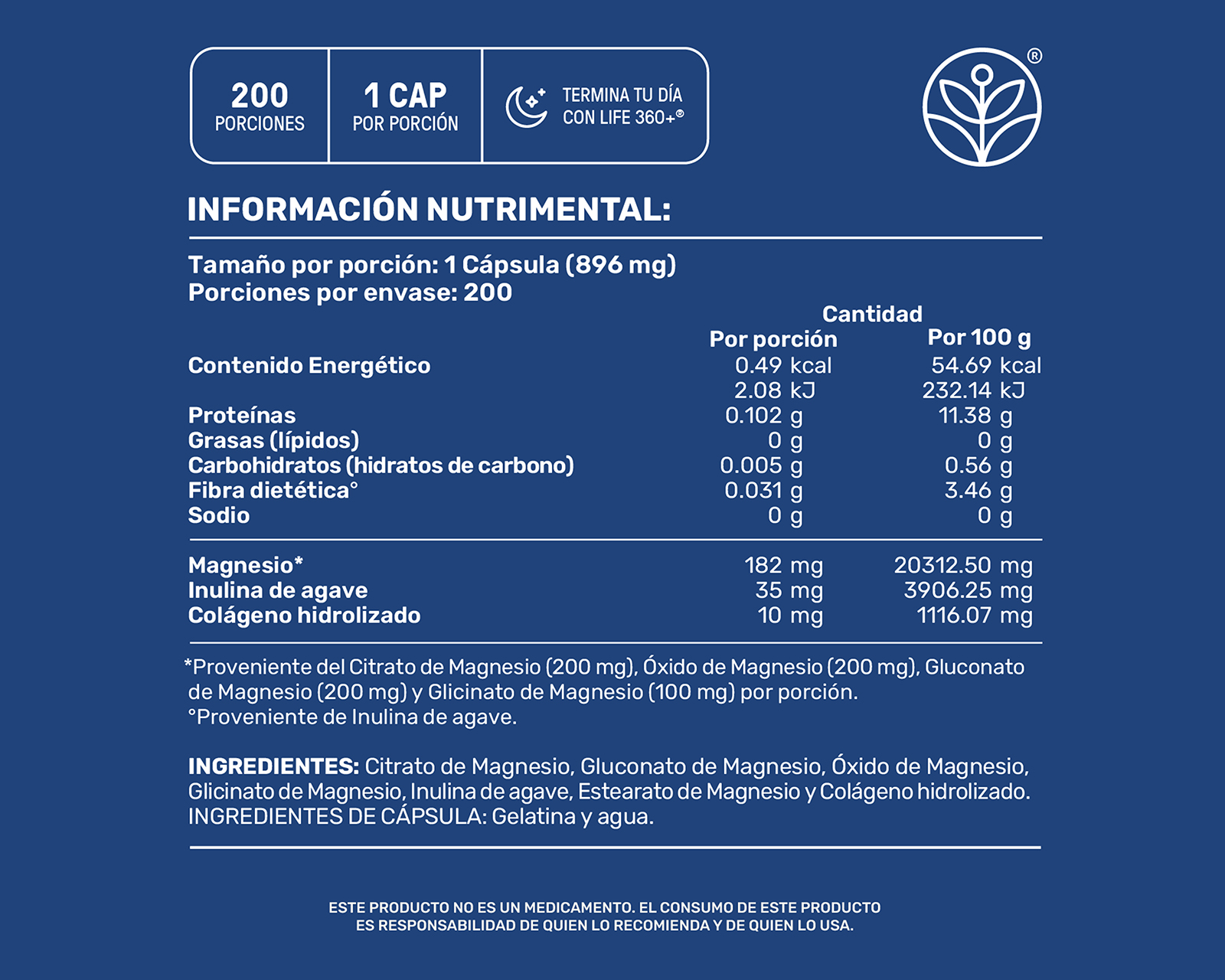 Foto 4 pulgar | Foto 3 | Suplemento Alimenticio Life360+ Colágeno Hidrolizado con Inulina de Agave y Magnesio 200 Cápsulas