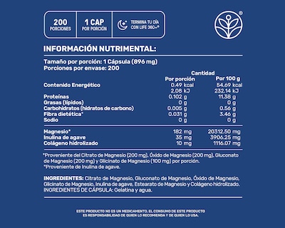 Foto 3 | Foto 3 | Suplemento Alimenticio Life360+ Colágeno Hidrolizado con Inulina de Agave y Magnesio 200 Cápsulas