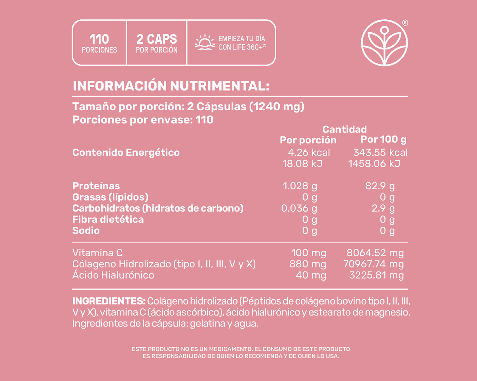 Foto 4 pulgar | Foto 3 | Colágeno Hidrolizado Life 360+ con Ácido Hialurónico 220 Cápsulas