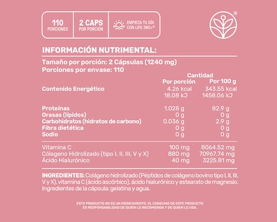 Foto 3 | Foto 3 | Colágeno Hidrolizado Life 360+ con Ácido Hialurónico 220 Cápsulas