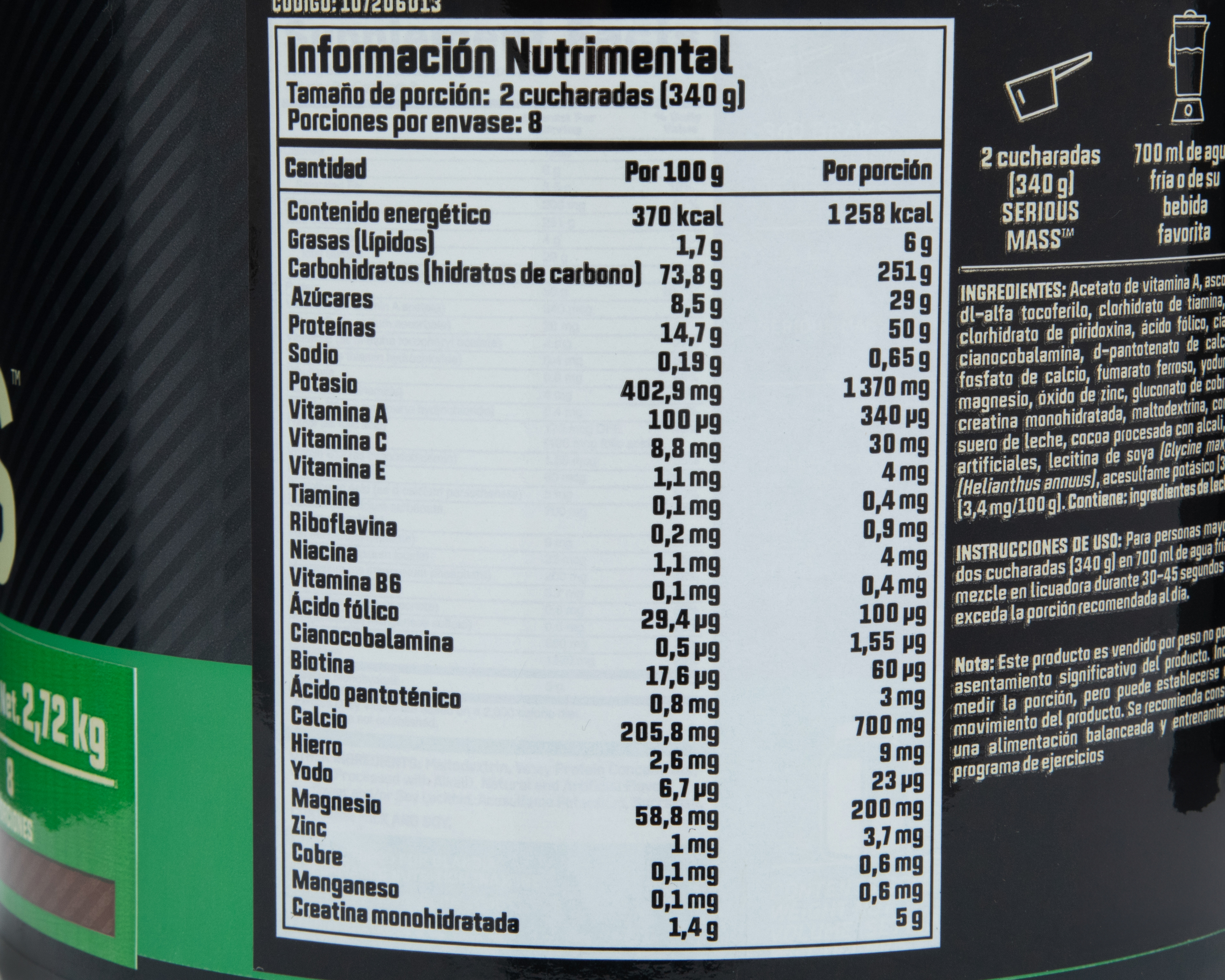 Foto 3 | Foto 3 | Suplemento Alimenticio Optimum Nutrition Serious Mass Carbohidratos y Proteínas Sabor Chocolate 2.72 kg
