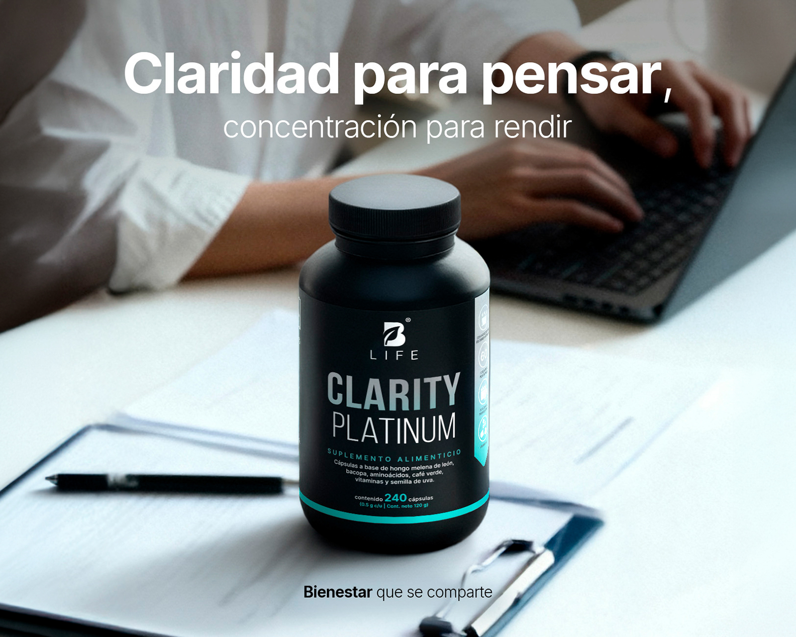 Foto 3 pulgar | Foto 2 | Suplemento Alimenticio B Life Clarity Platinum con Hongo Melena de León 240 Cápsulas