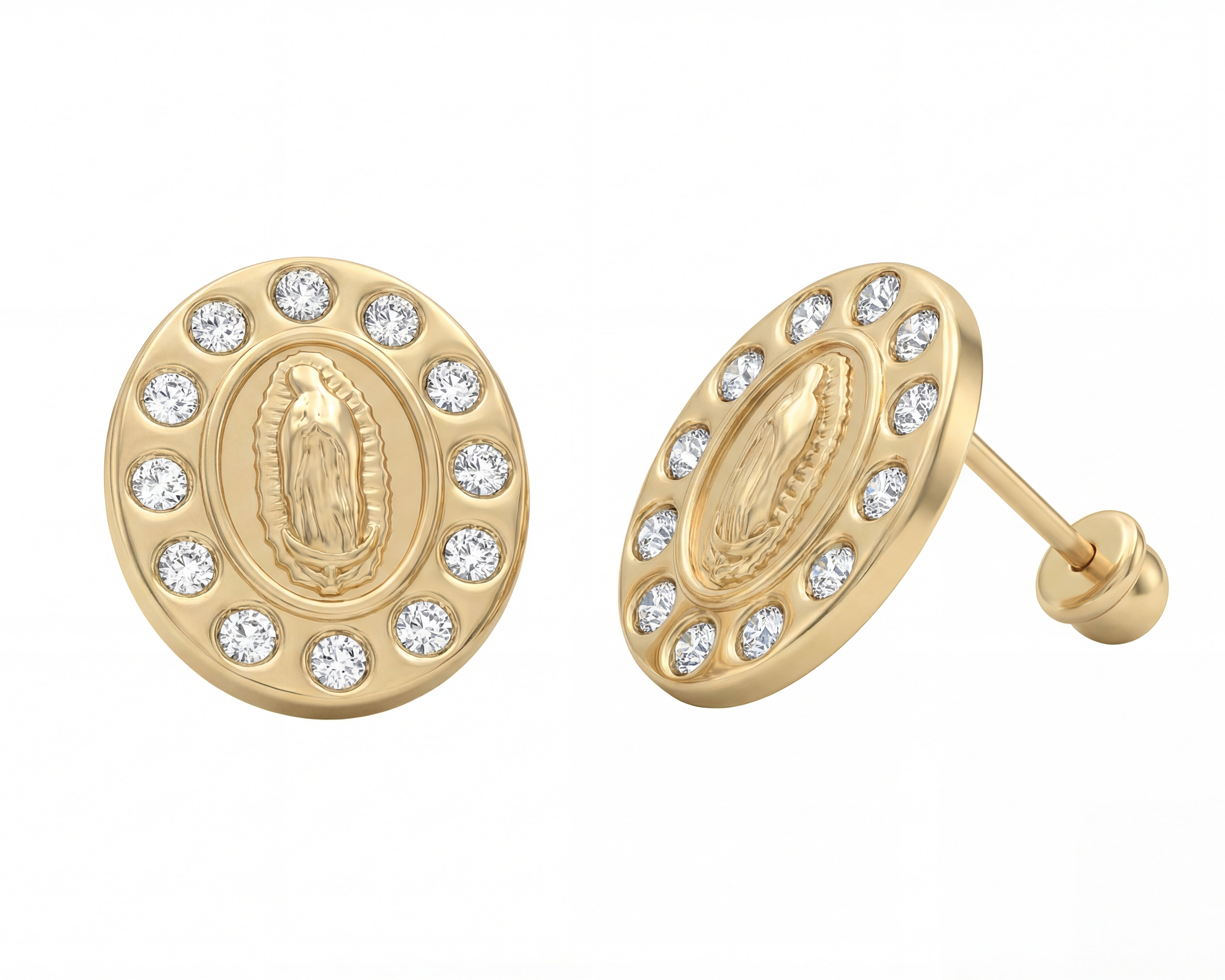 Broqueles Virgen de Guadalupe de Oro 10K Sabelli