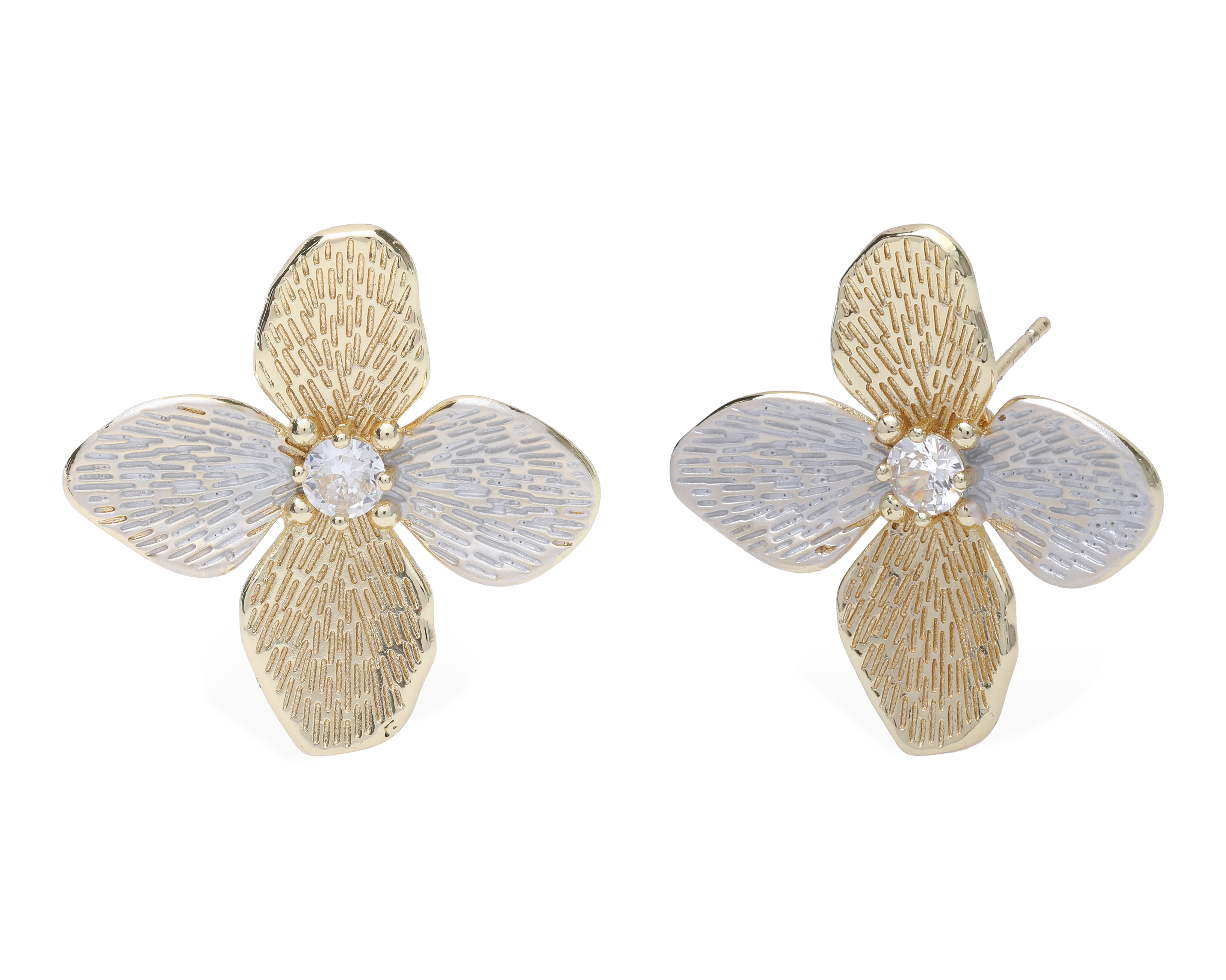Aretes Flor de Chapa de Oro 18 K Plafer