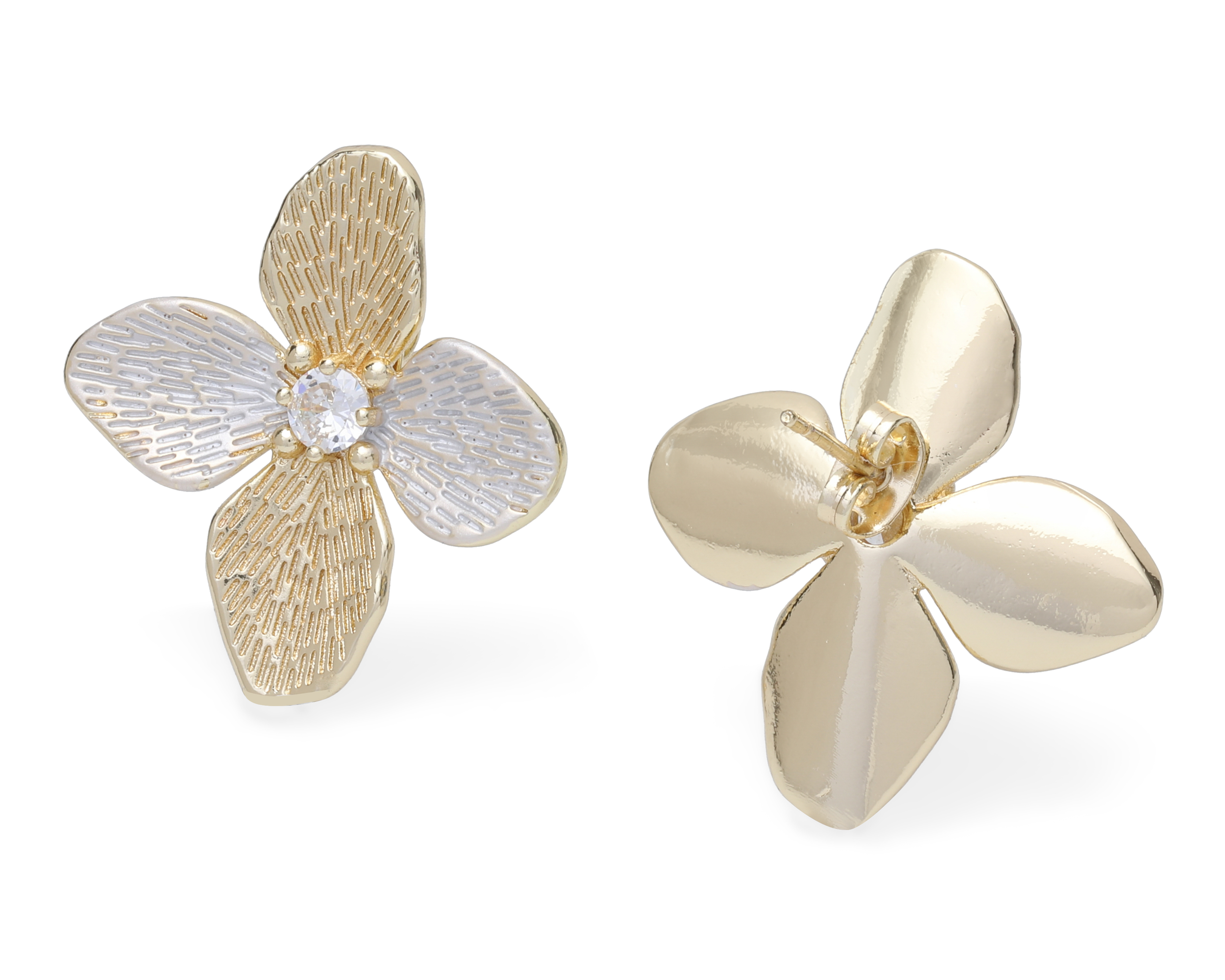 Foto 2 | Foto 2 | Aretes Flor de Chapa de Oro 18 K Plafer