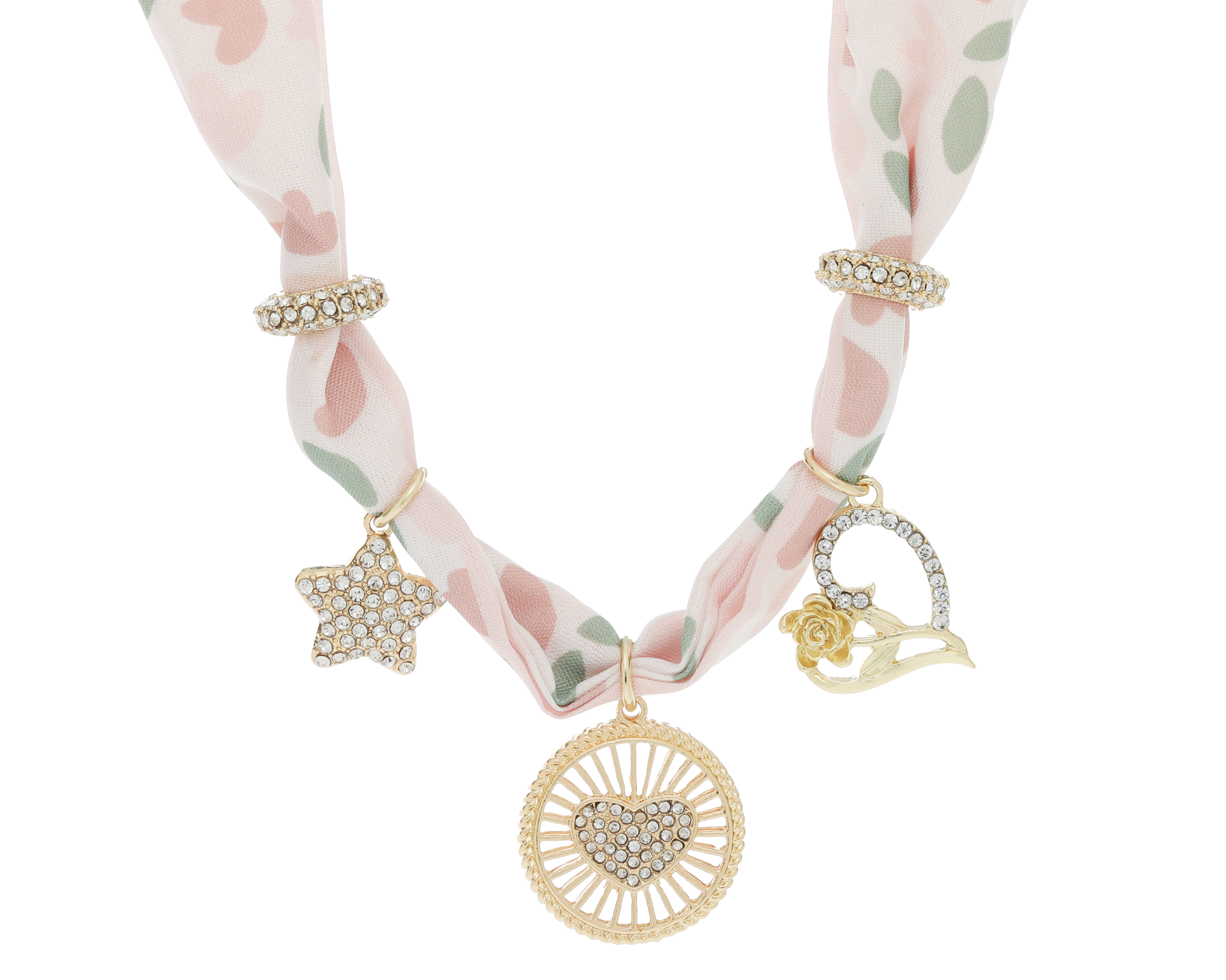 Collar de Seda By Adina Eden con Dijes en Chapa de Oro 14k