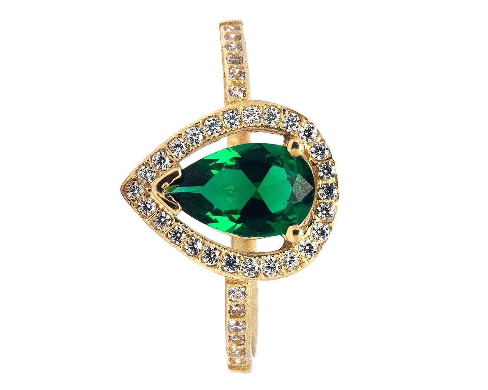 Anillo de Oro 10K Sentimientos Gota Esmeralda Talla  7