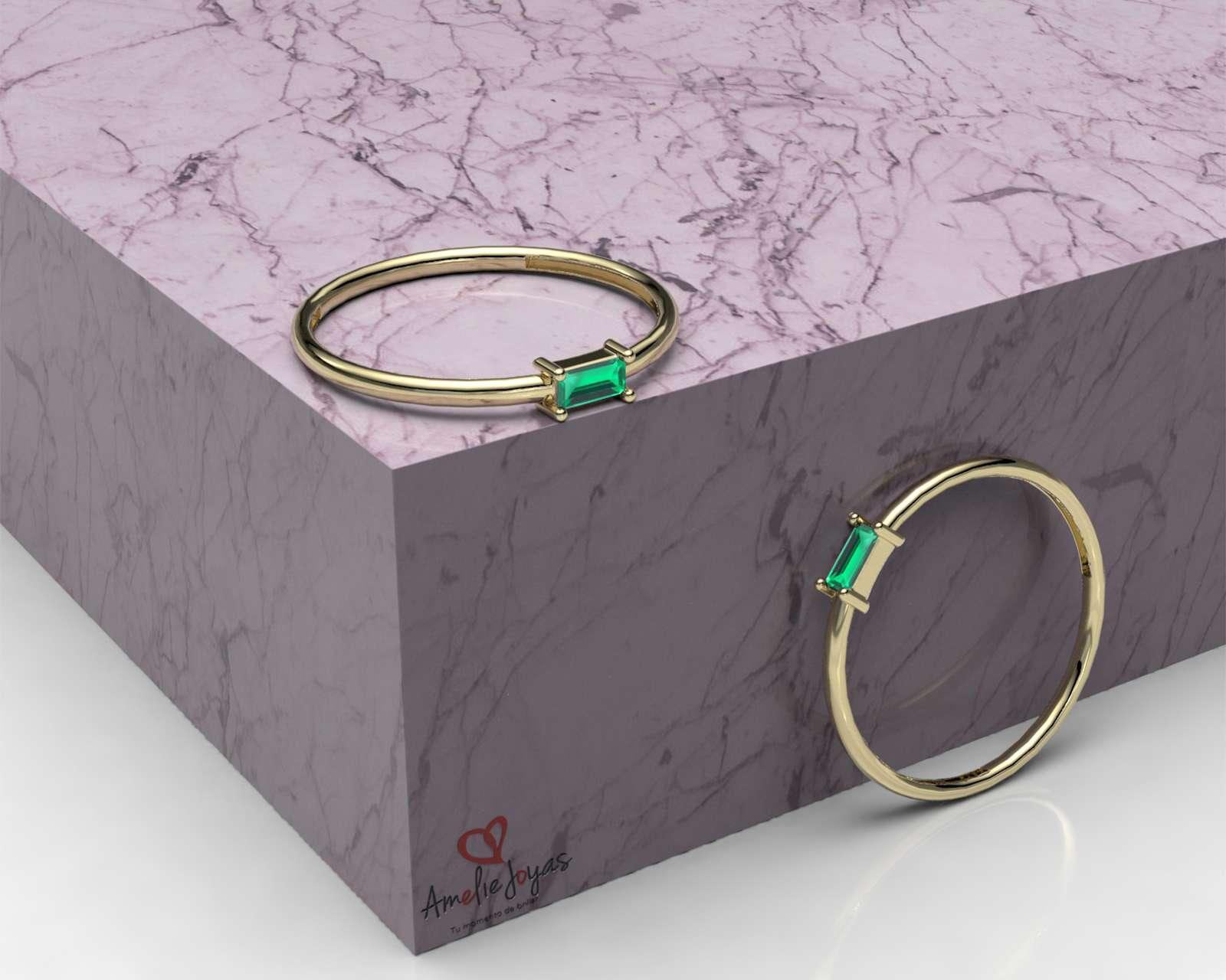 Foto 5 pulgar | Foto 4 | Anillo de Oro 10K Sentimientos Baguette Verde Talla 7-7.5