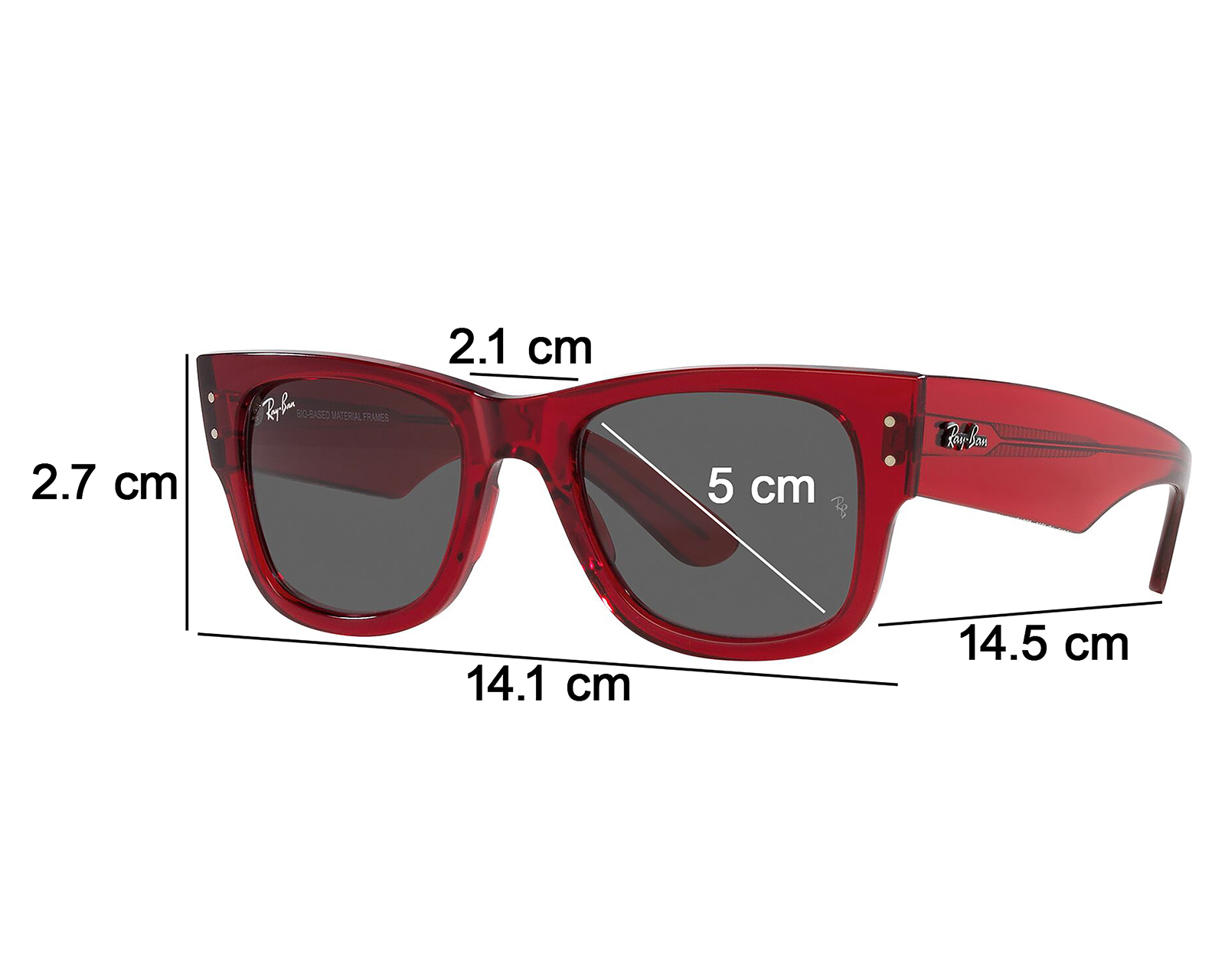 Foto 7 pulgar | Foto 6 | Lentes de Sol para Mujer Ray-Ban Mega Wayfarer 0RB0840S 6679B1 Rojo Traslúcido