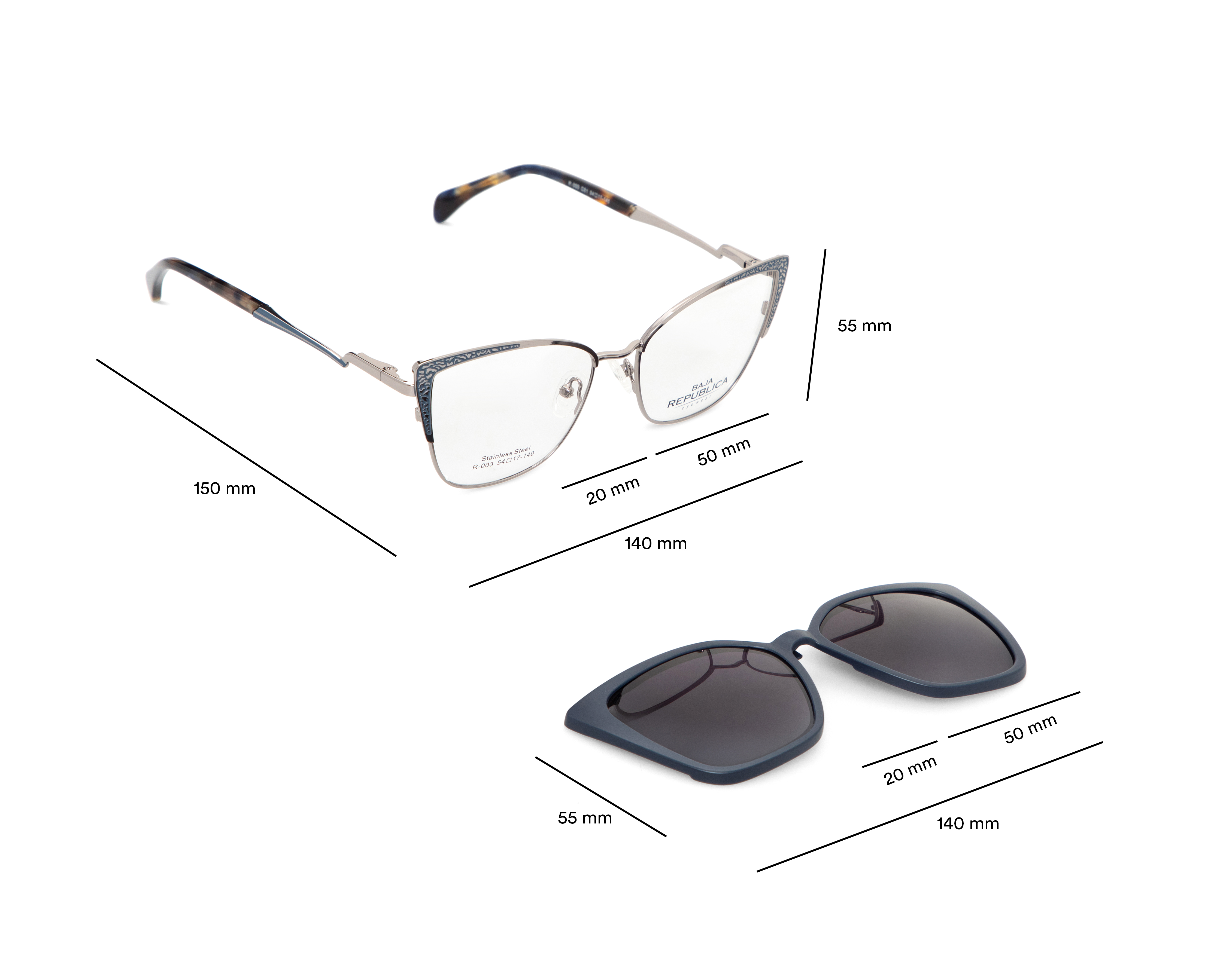 Foto 8 | Foto 8 | Armazón Oftálmico con Clip-on para Mujer Baja Republica Cat Eye Azul