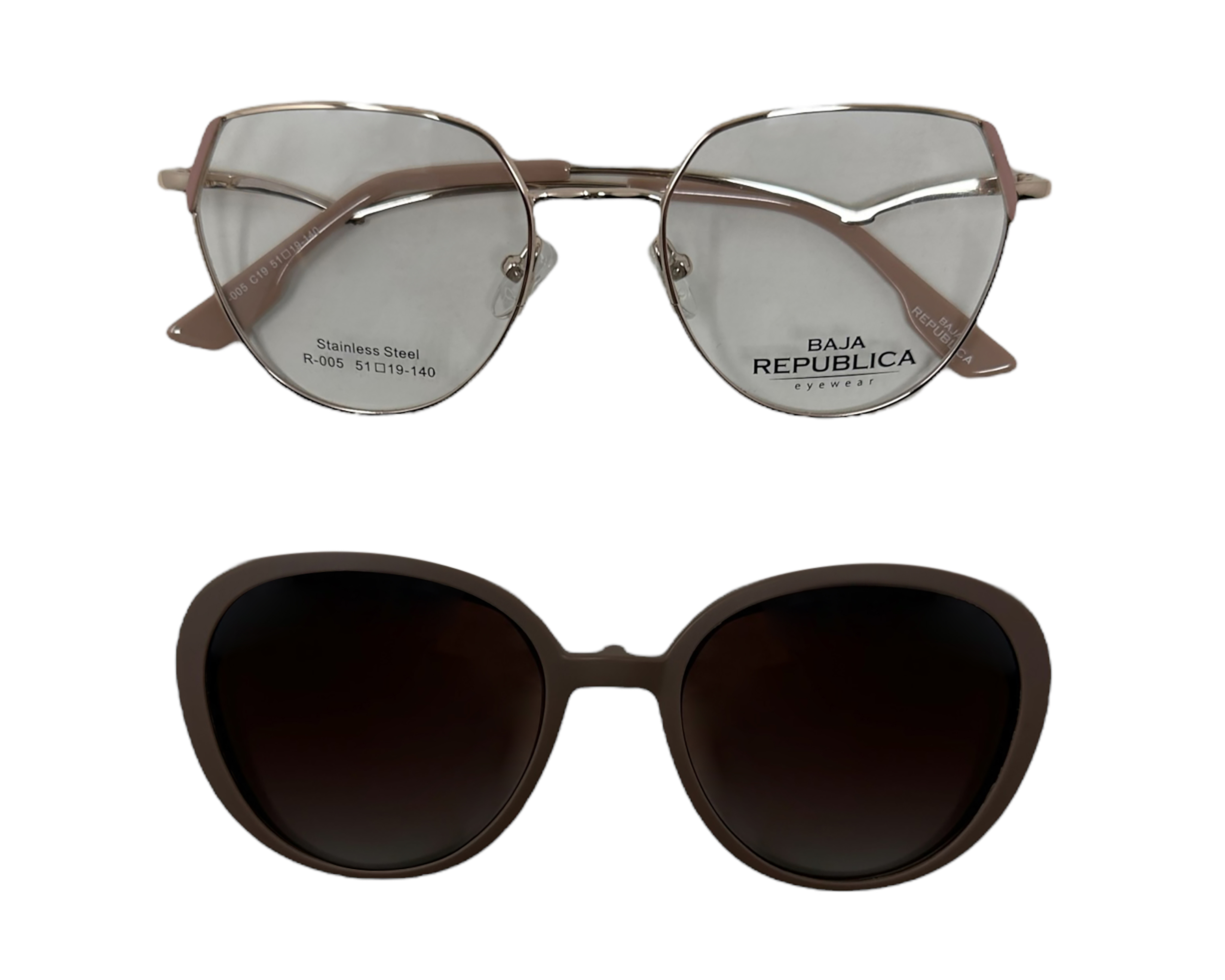 Foto 2 pulgar | Foto 1 | Armazón Oftálmico con Clip-on para Mujer Baja Republica Redondo Oro Rosa