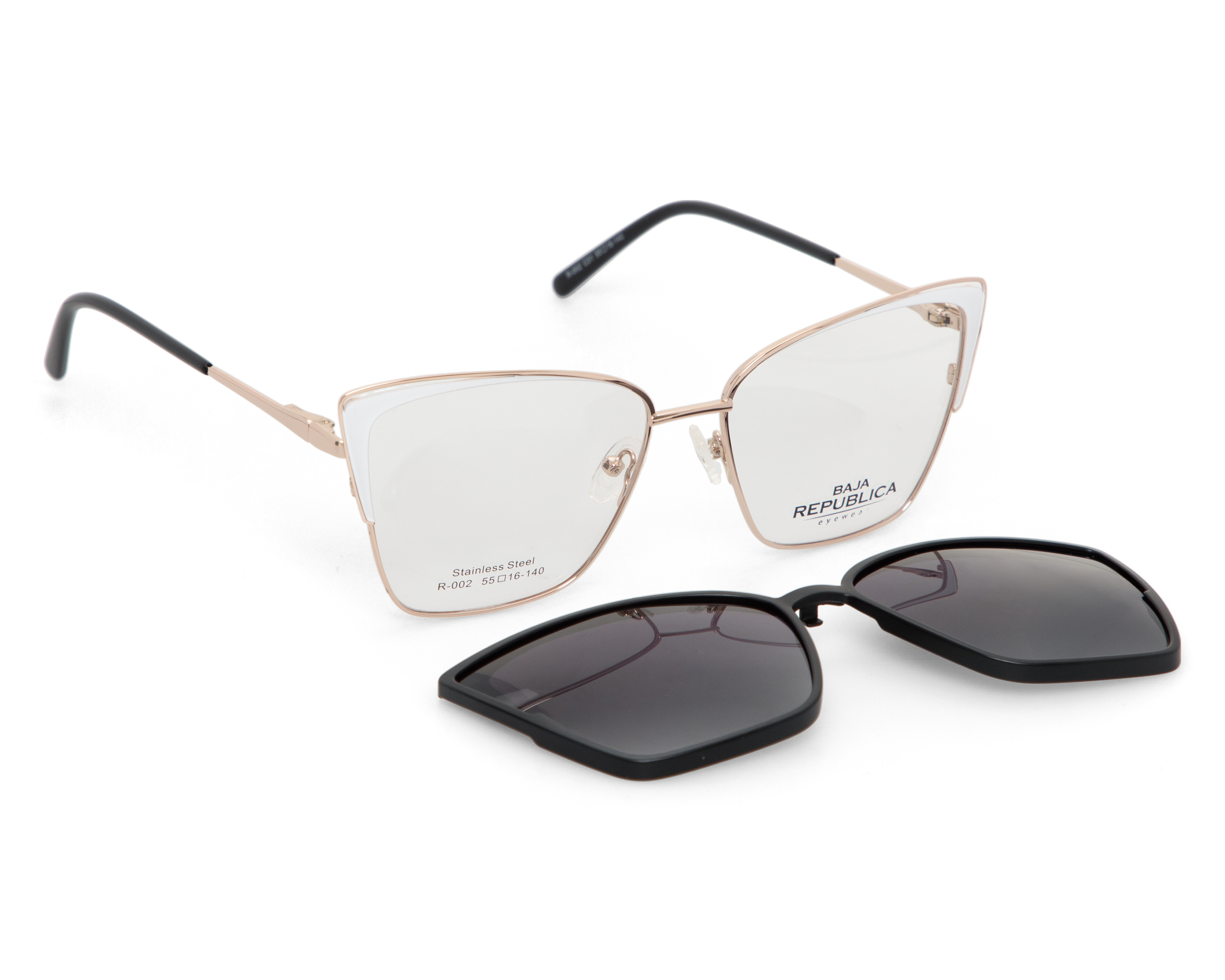 Armazón Oftálmico con Clip-on para Mujer Baja Republica Cat Eye Dorado