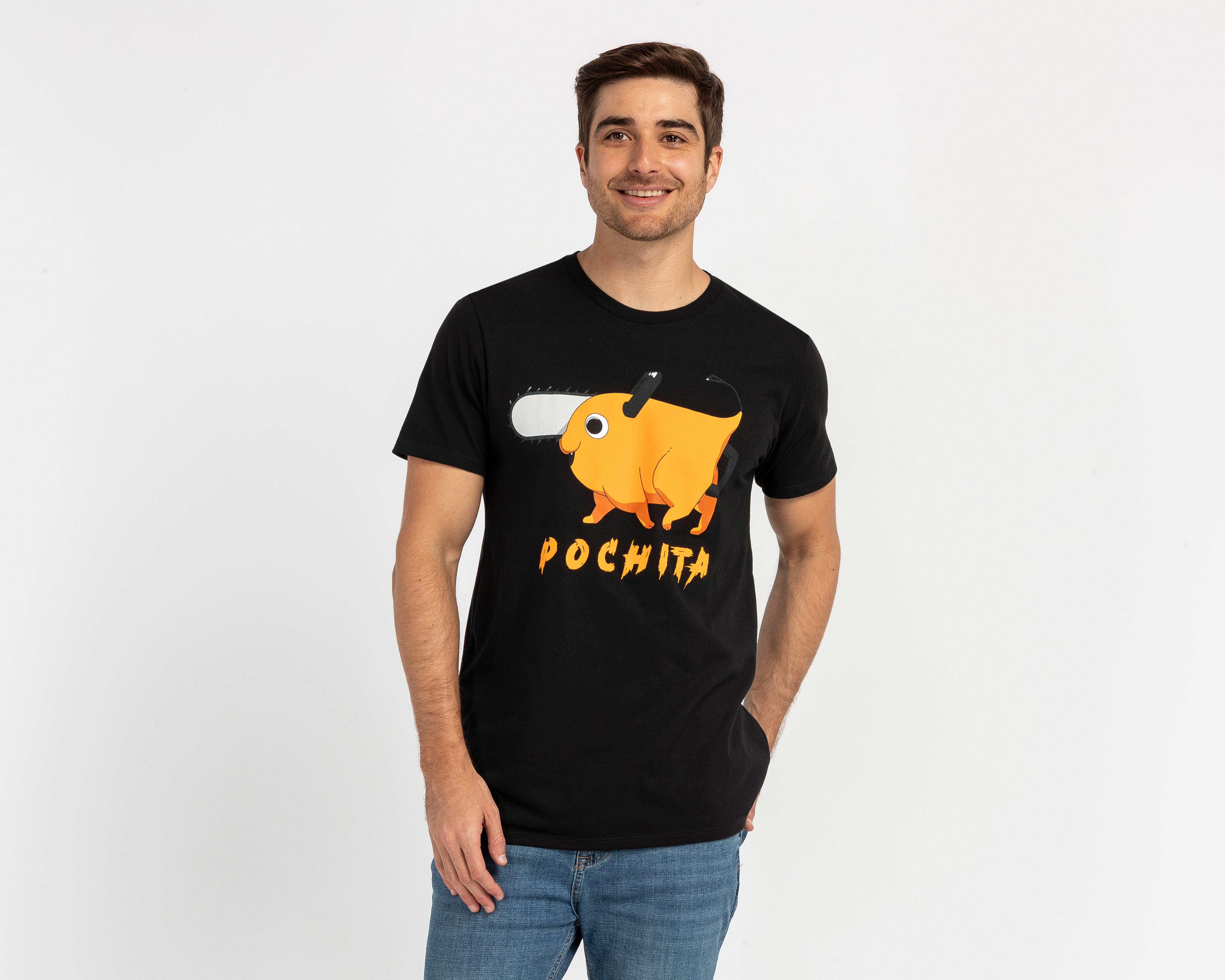 Playera de Cuello Redondo Negra Chainsaw Man para Hombre