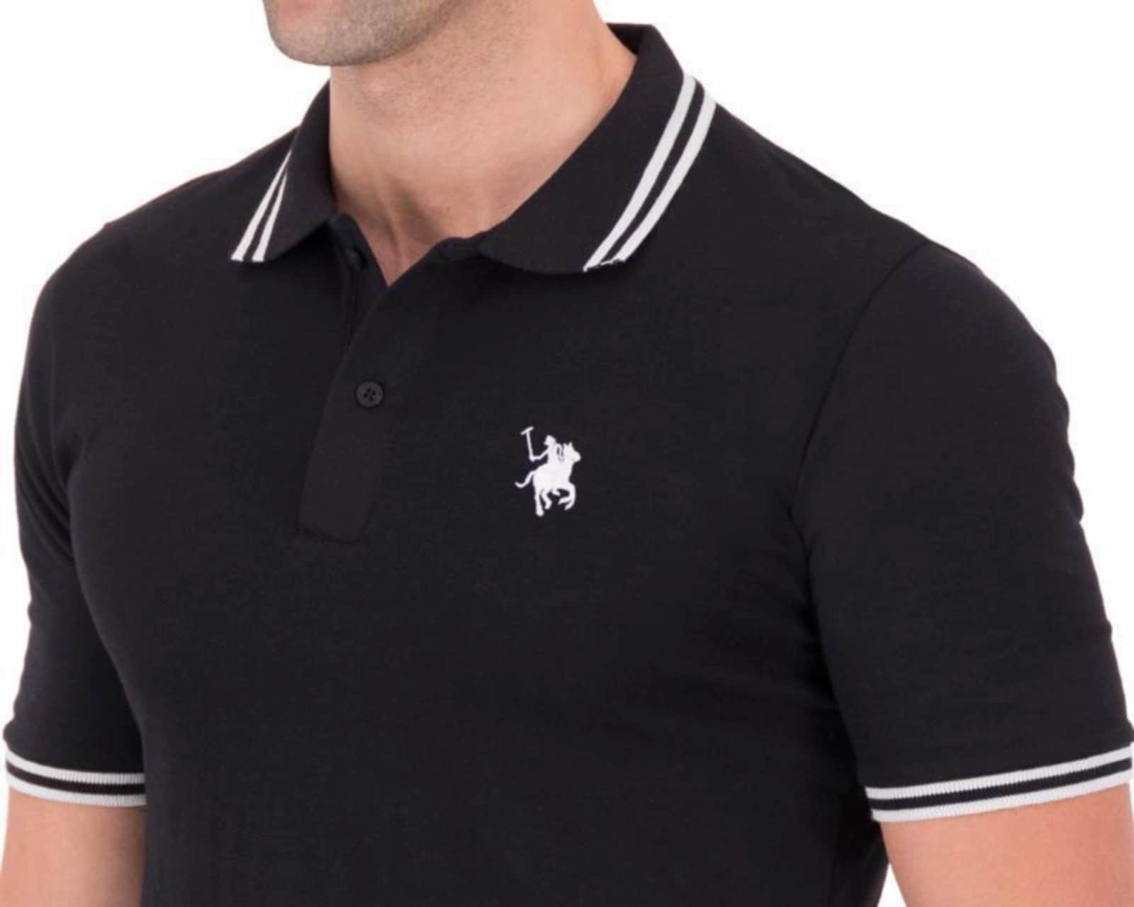 Foto 4 pulgar | Foto 3 | Playera Polo York Team Polo Club Negra con Blanco para Hombre