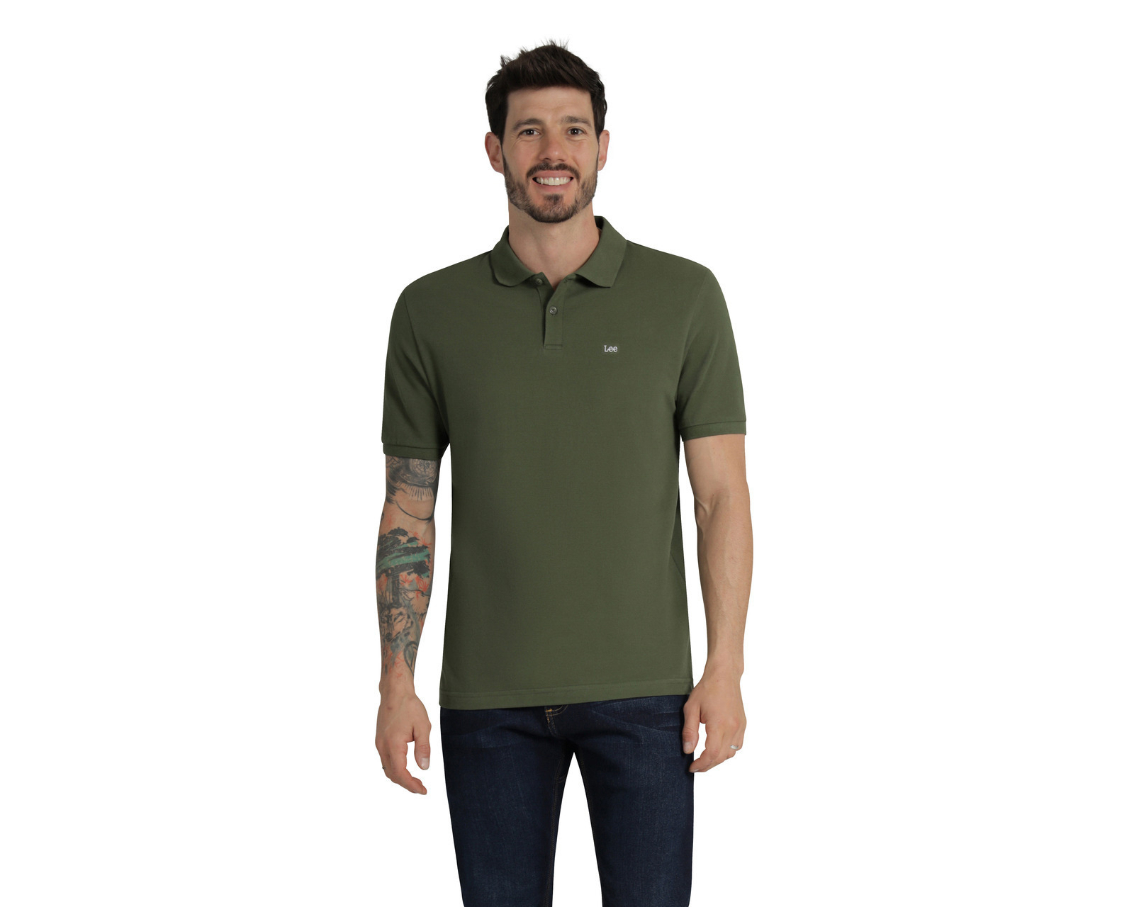 Foto 2 pulgar | Foto 1 | Playera Polo Lee Manga Corta Verde para Hombre