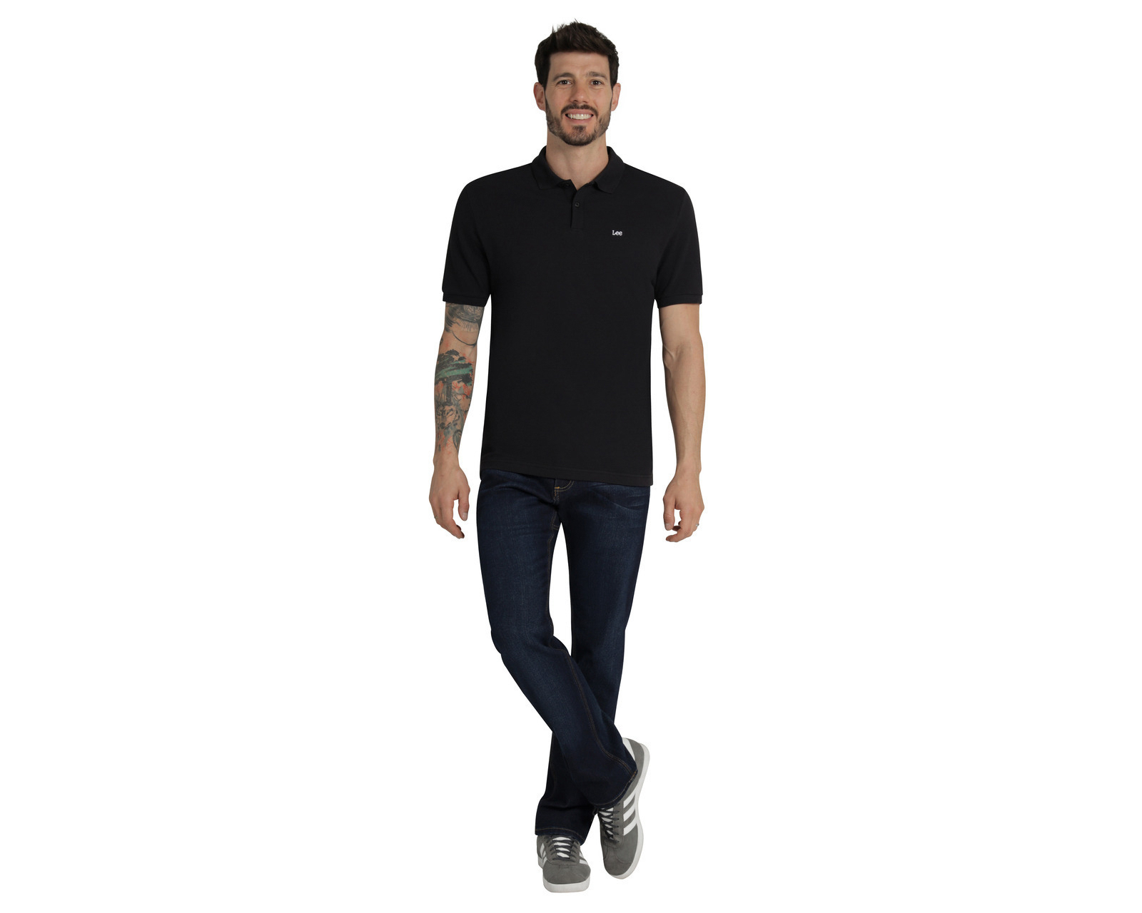 Foto 3 pulgar | Foto 2 | Playera Polo Lee Manga Corta Negra para Hombre