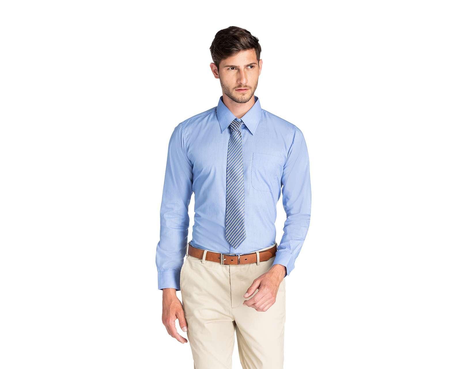 Camisa de Vestir Wall Street Manga Larga Cuello Americano