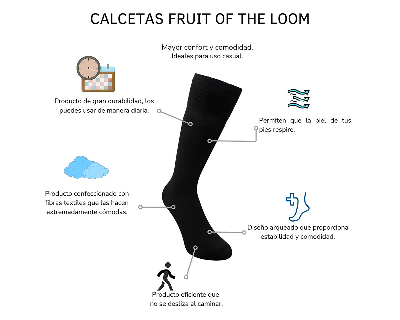 Foto 6 pulgar | Foto 4 | Calcetas Largas de Vestir Fruit Of The Loom para Hombre 20 Pares