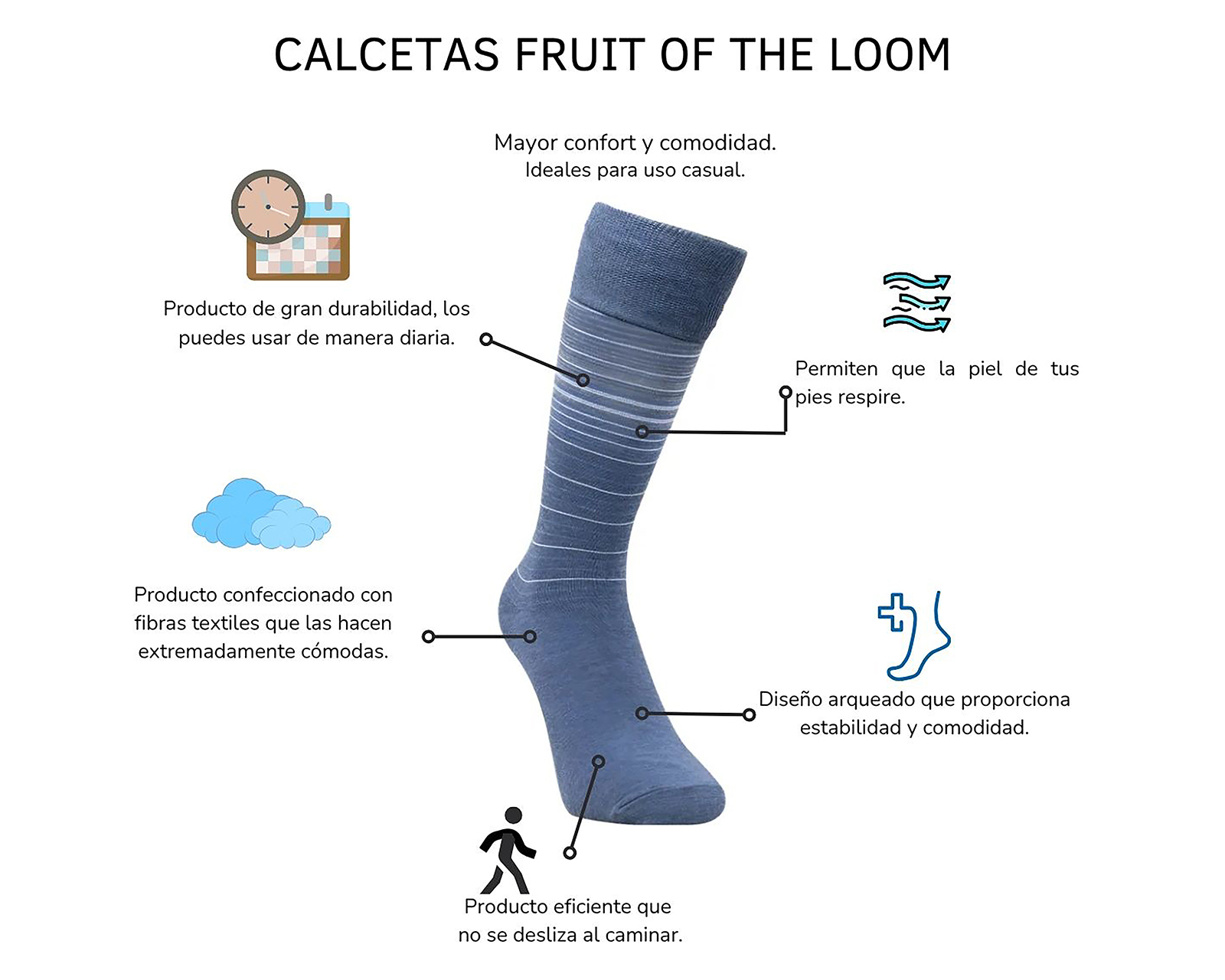 Foto 5 pulgar | Foto 4 | Calcetas Largas de Vestir Fruit Of The Loom para Hombre 20 Pares