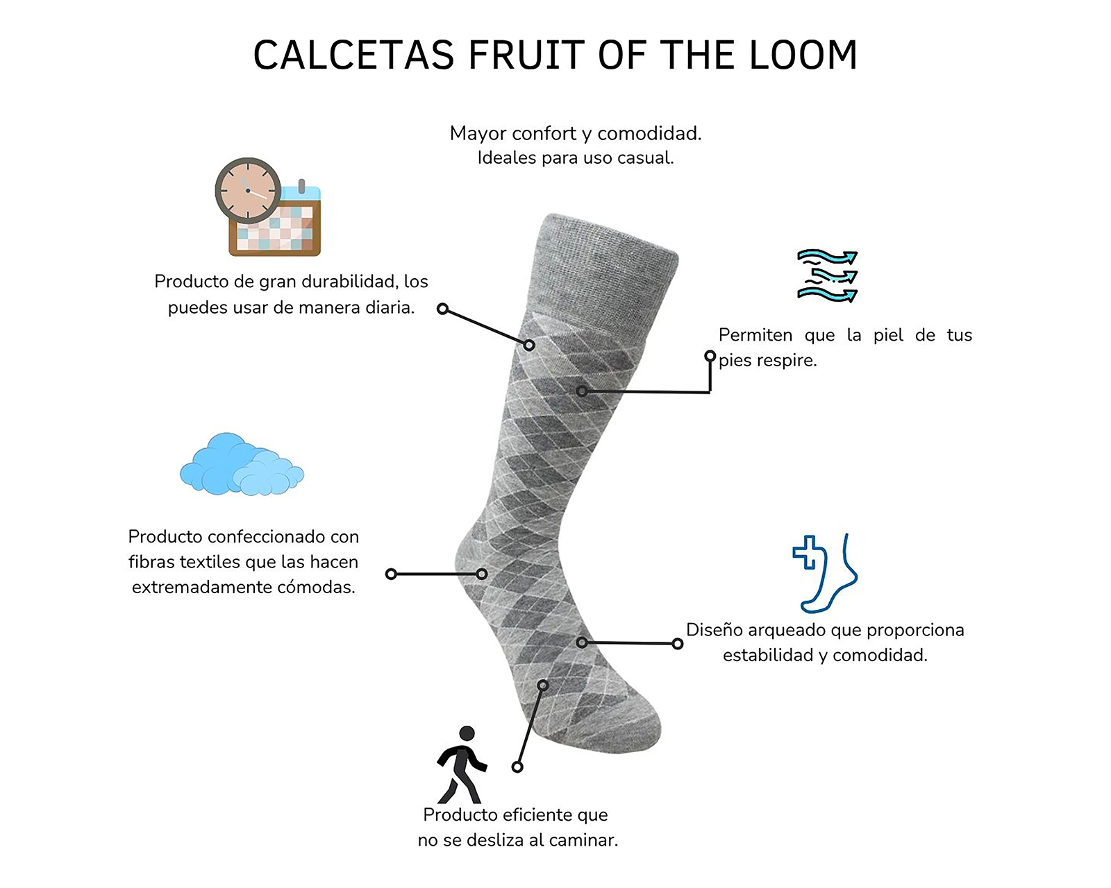 Foto 6 pulgar | Foto 5 | Calcetas Largas de Vestir Fruit Of The Loom para Hombre 20 Pares