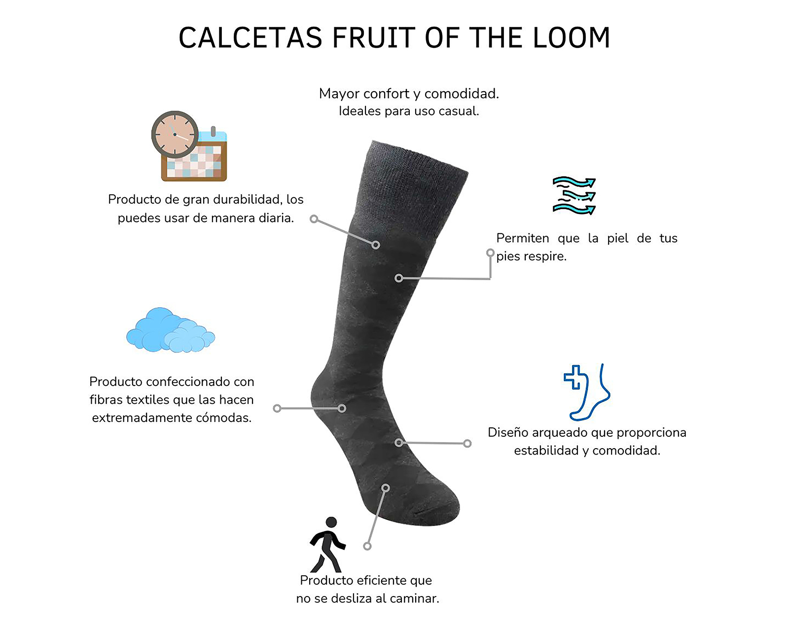 Foto 4 pulgar | Foto 3 | Calcetas Largas de Vestir Fruit Of The Loom para Hombre 20 Pares
