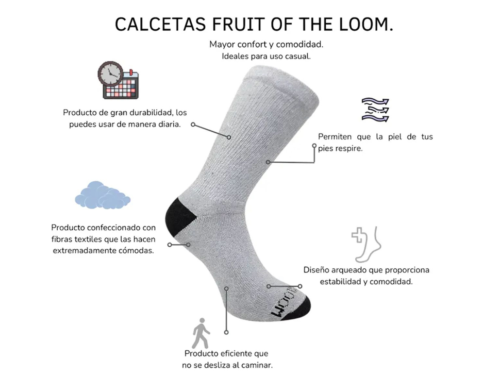 Foto 4 pulgar | Foto 3 | Calcetas Largas Deportivas Fruit Of The Loom para Hombre 10 Pares