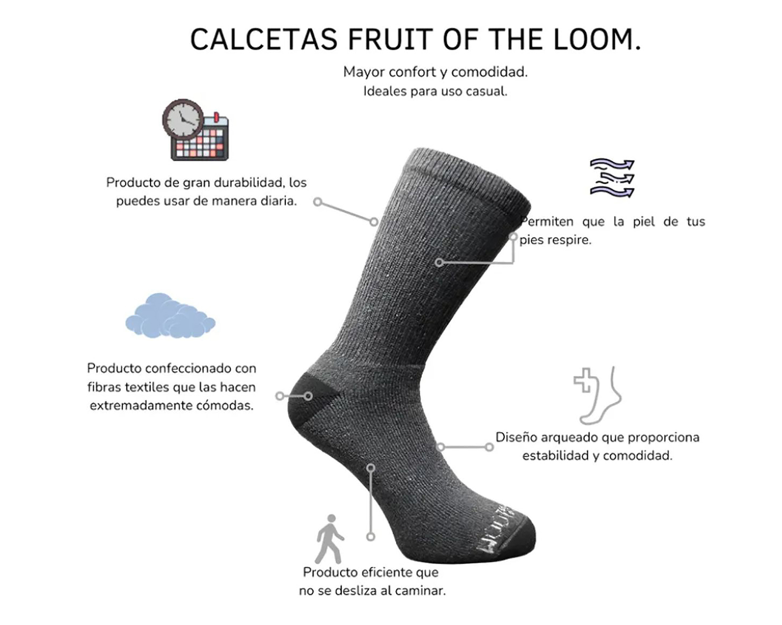 Foto 7 pulgar | Foto 6 | Calcetas Largas Deportivas Fruit Of The Loom para Hombre 12 Pares