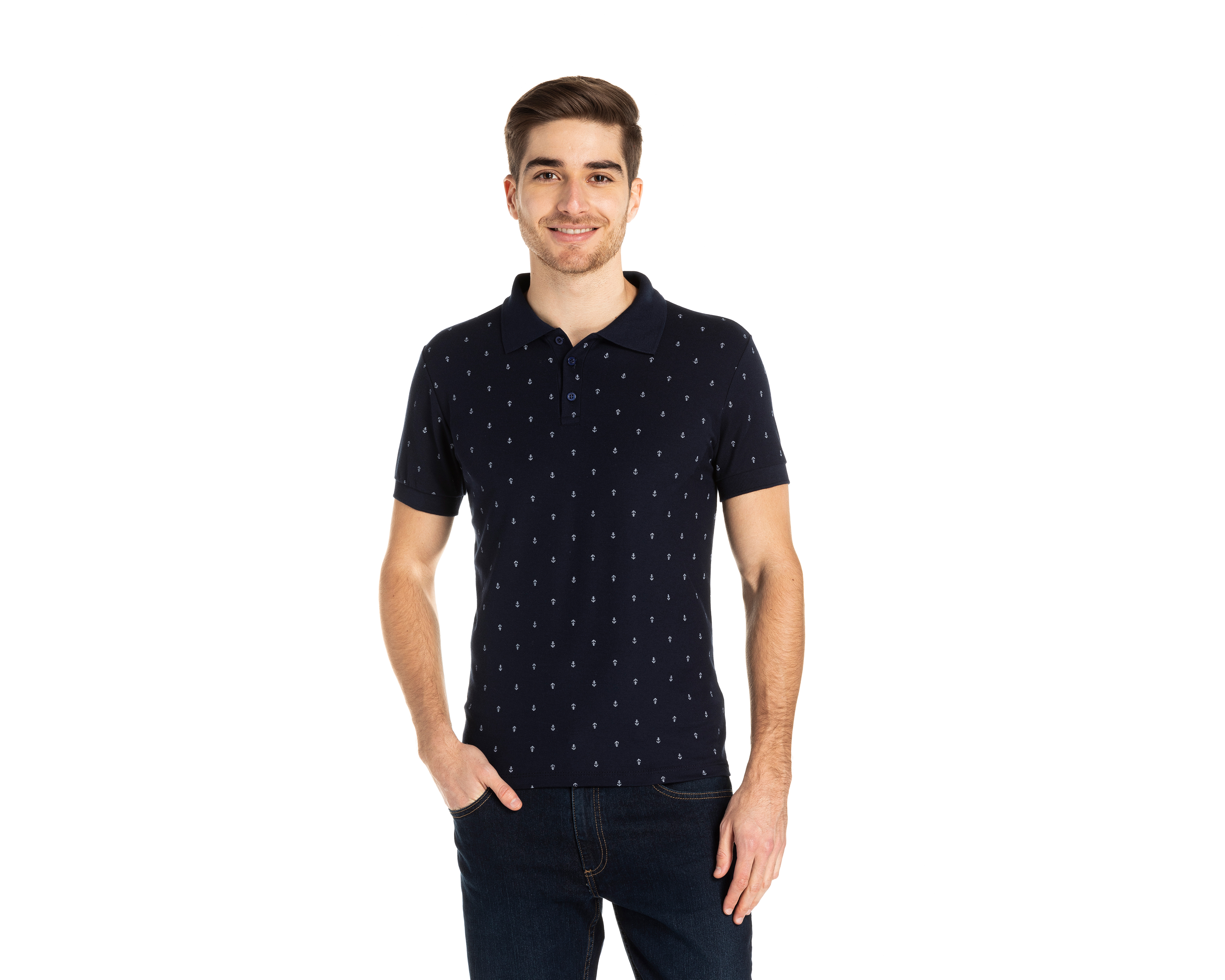 Foto 2 pulgar | Foto 1 | Playera Polo Refill Azul Marino para Hombre