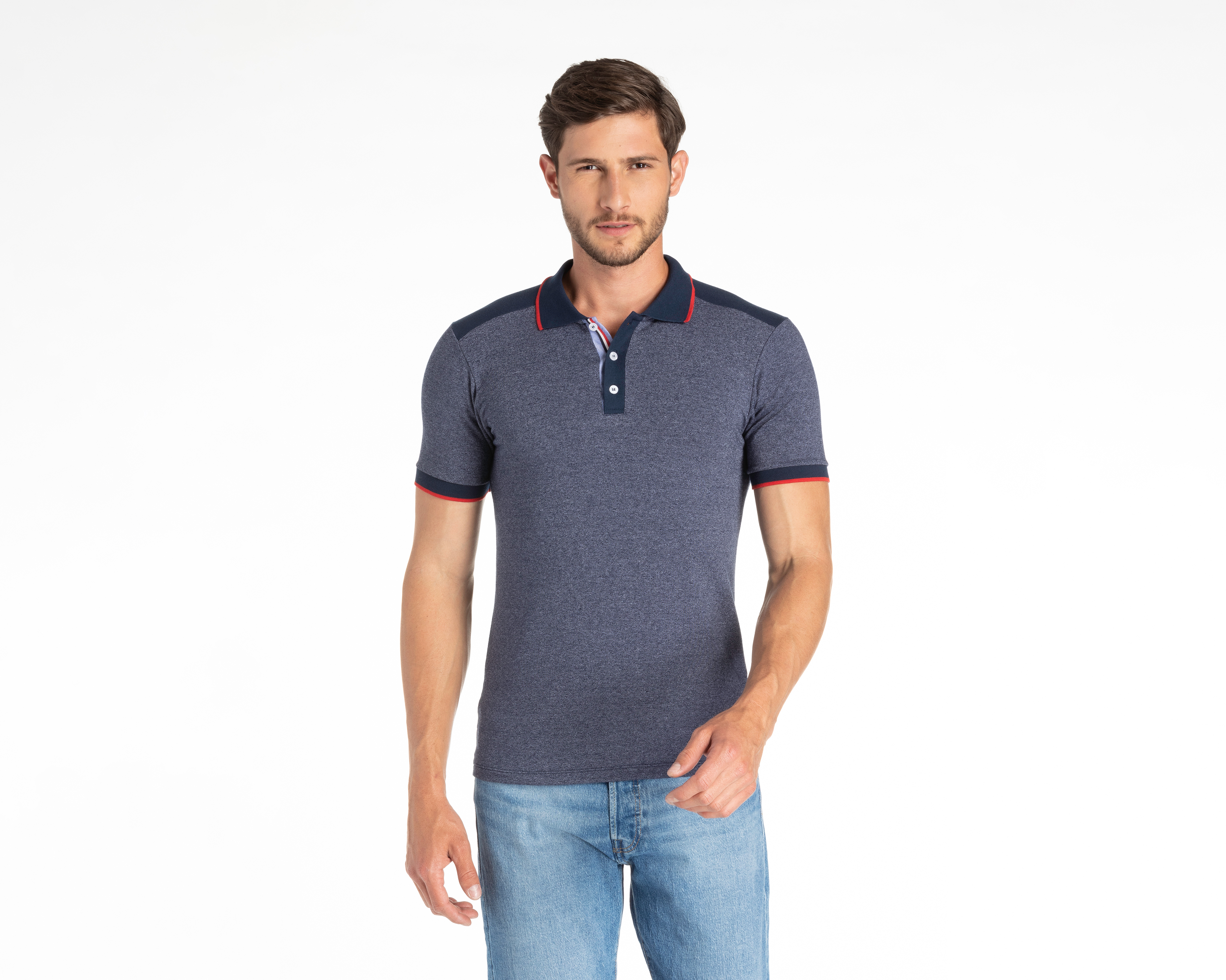 Foto 2 pulgar | Foto 1 | Playera Polo Refill Gris para Hombre