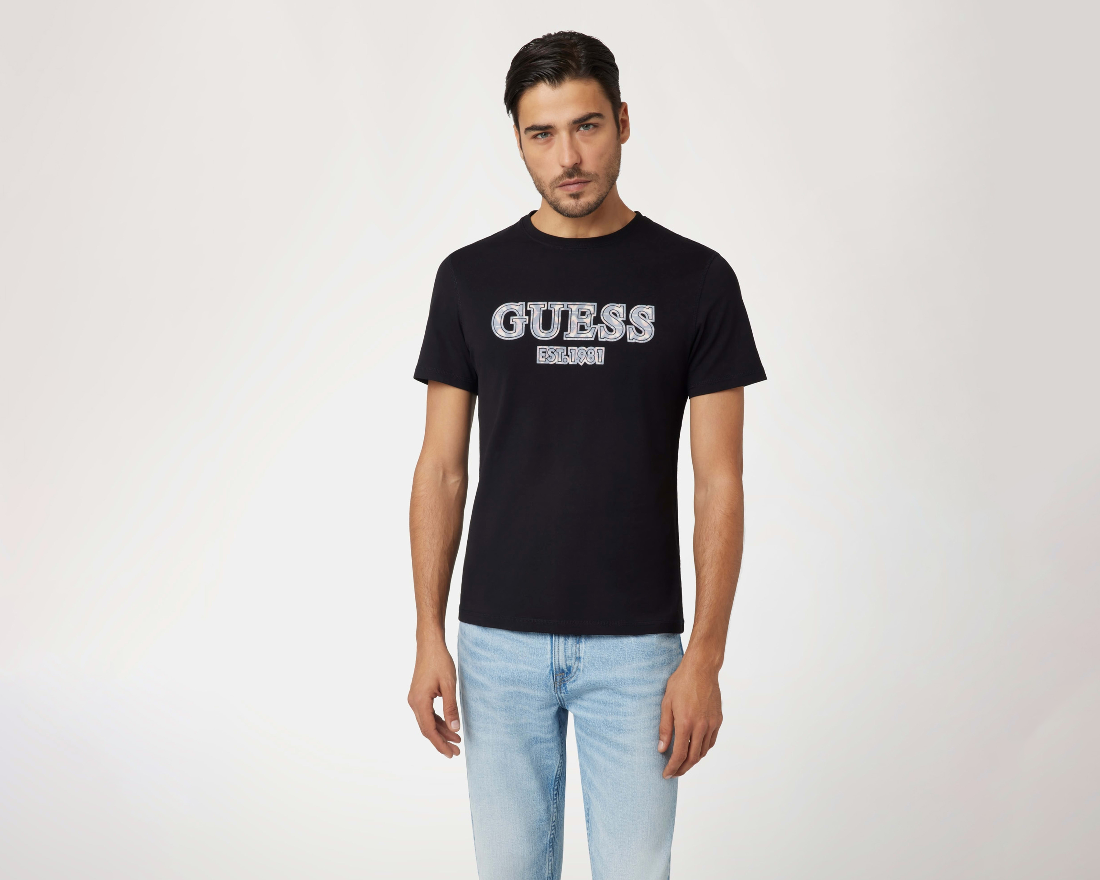 Playera de Cuello Redondo Negra Guess para Hombre