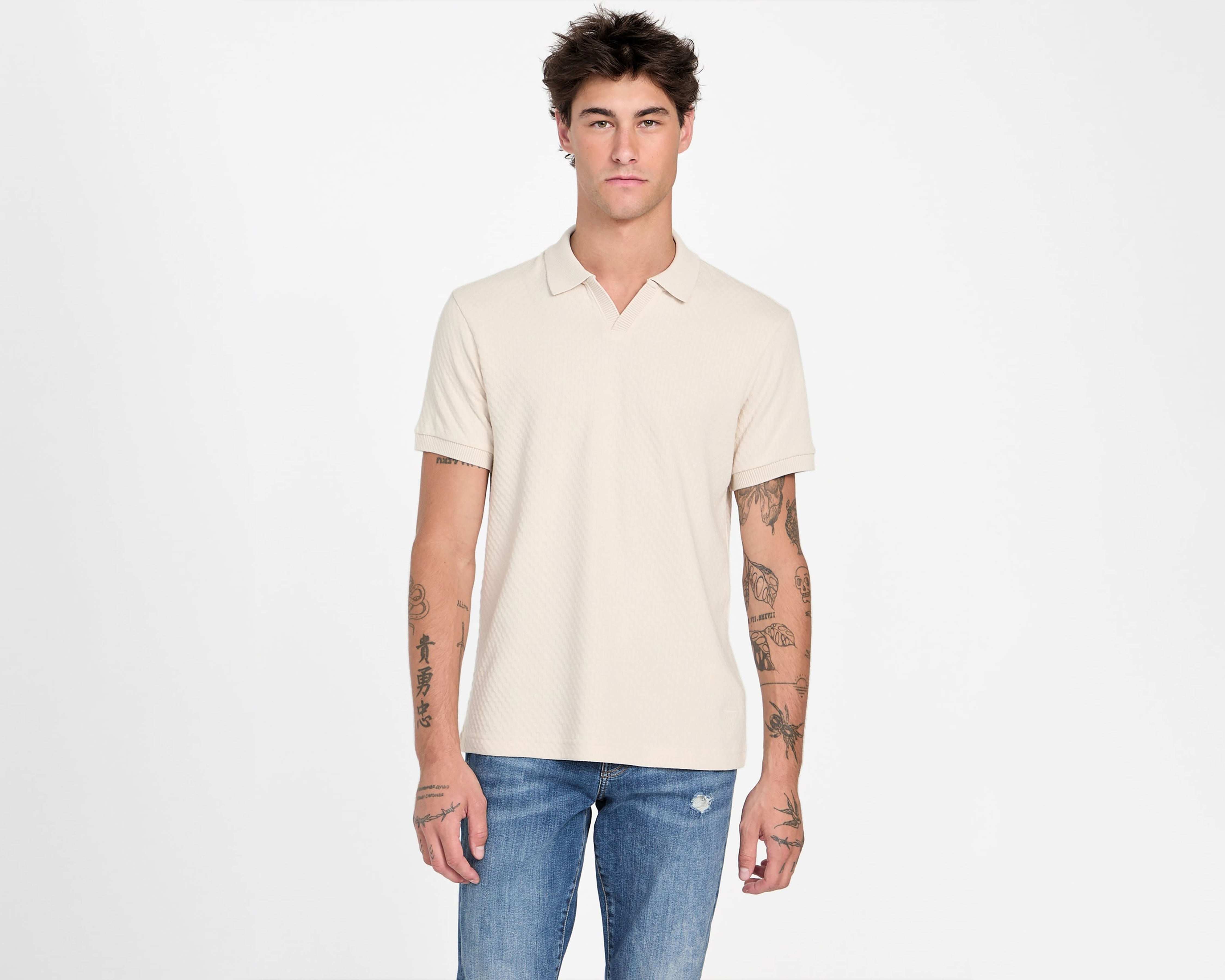 Foto 2 pulgar | Foto 1 | Playera Polo Guess Beige para Hombre