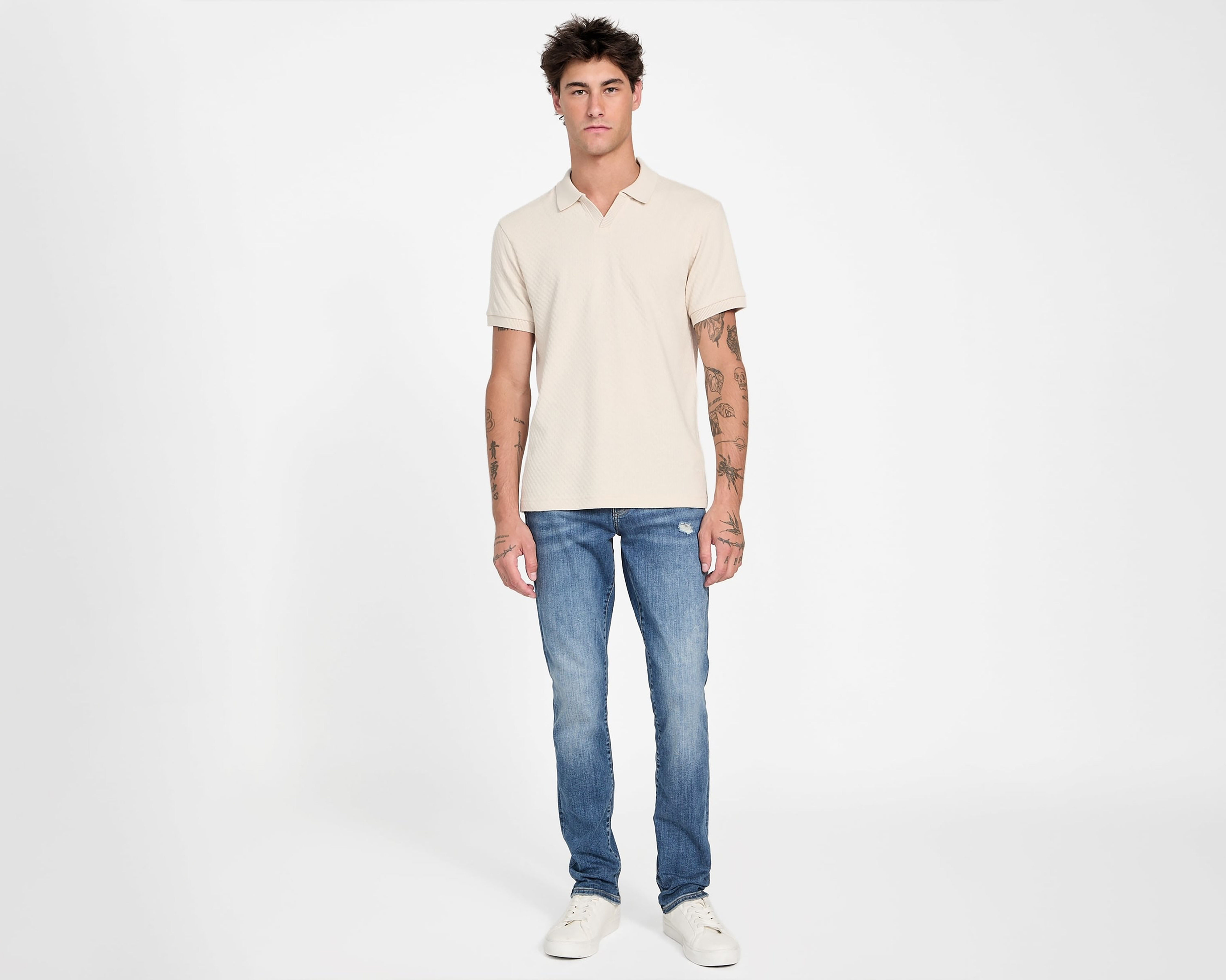 Foto 3 pulgar | Foto 2 | Playera Polo Guess Beige para Hombre