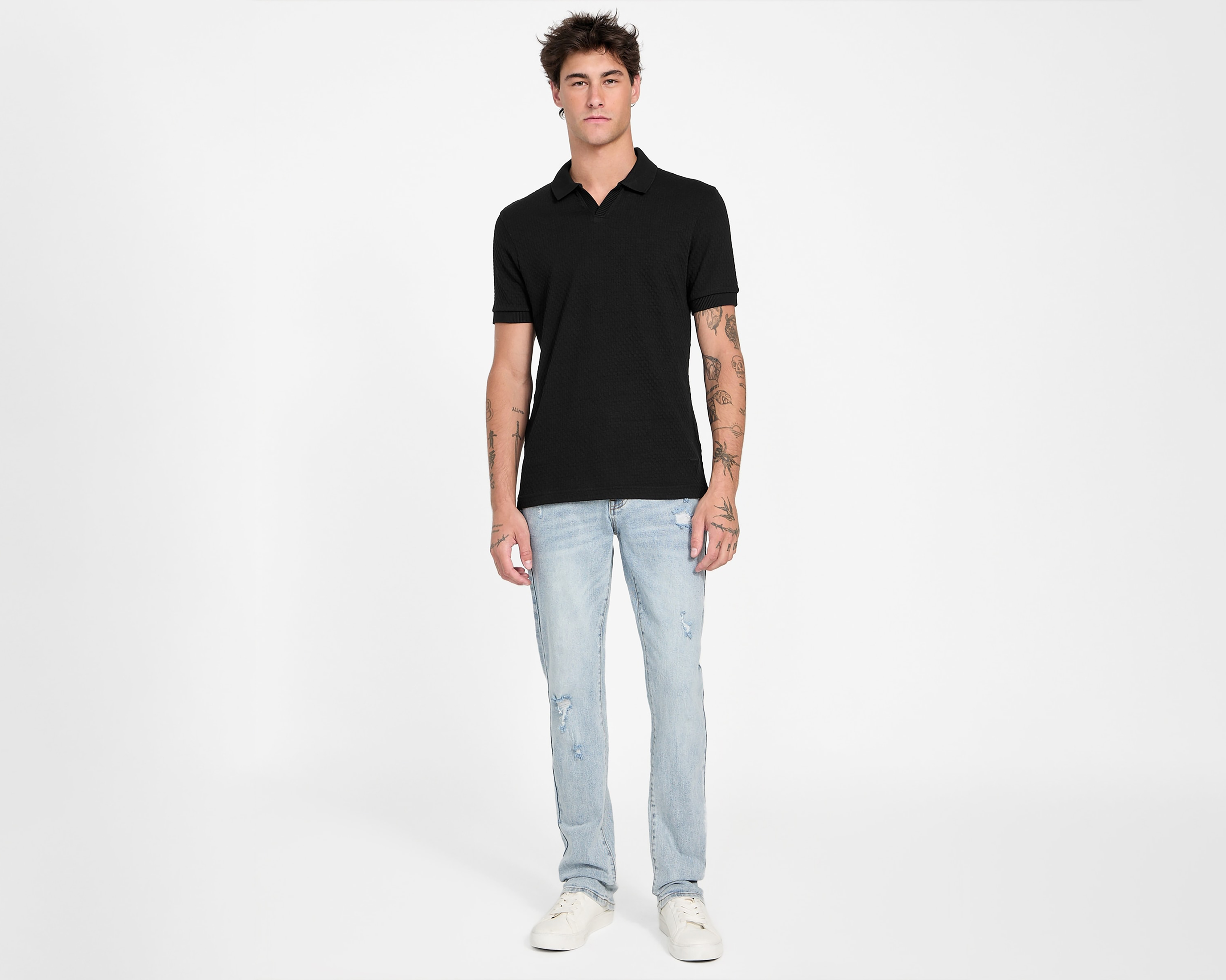 Foto 3 pulgar | Foto 2 | Playera Polo Guess Negra para Hombre