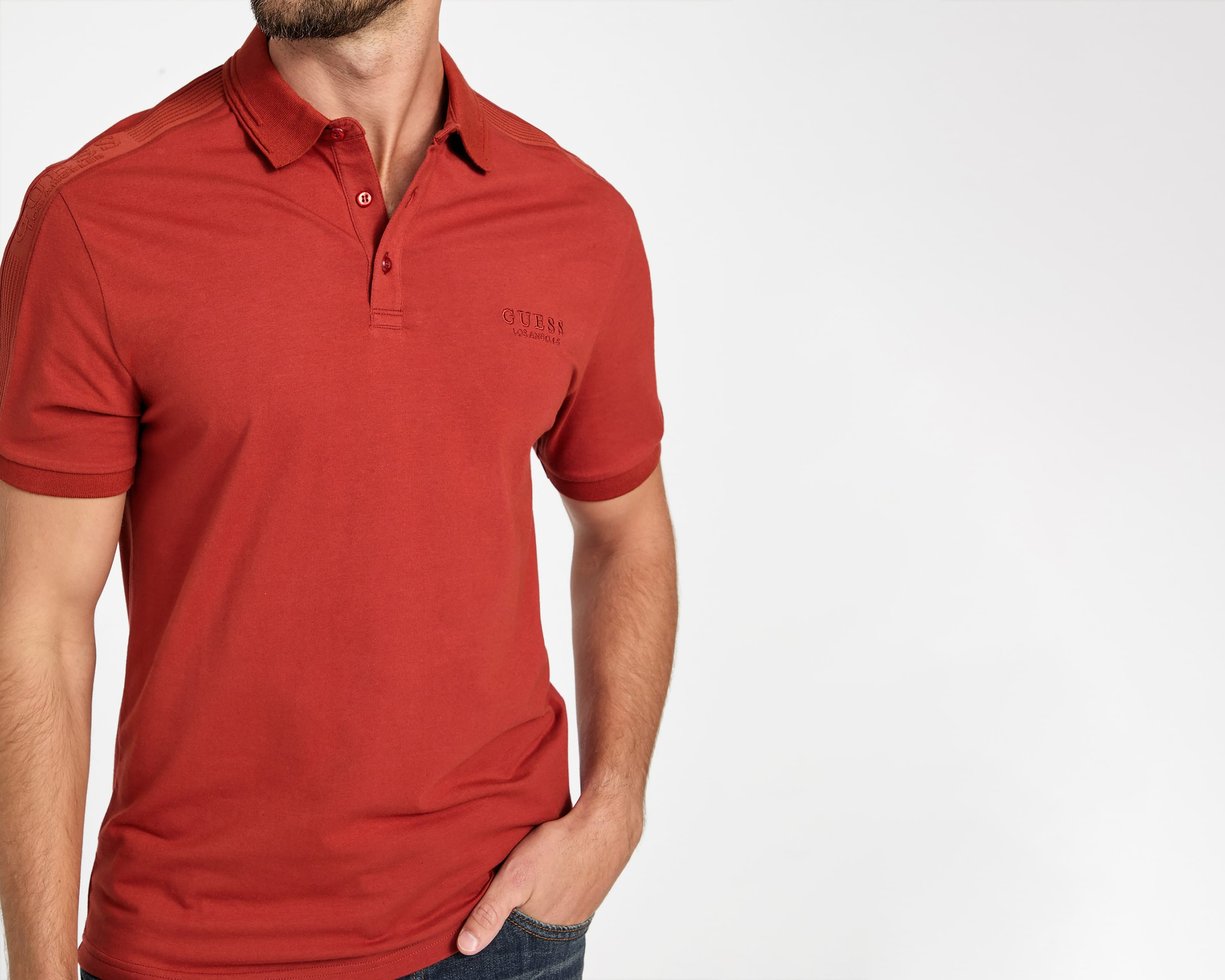 Foto 5 pulgar | Foto 4 | Playera Polo Guess Roja para Hombre