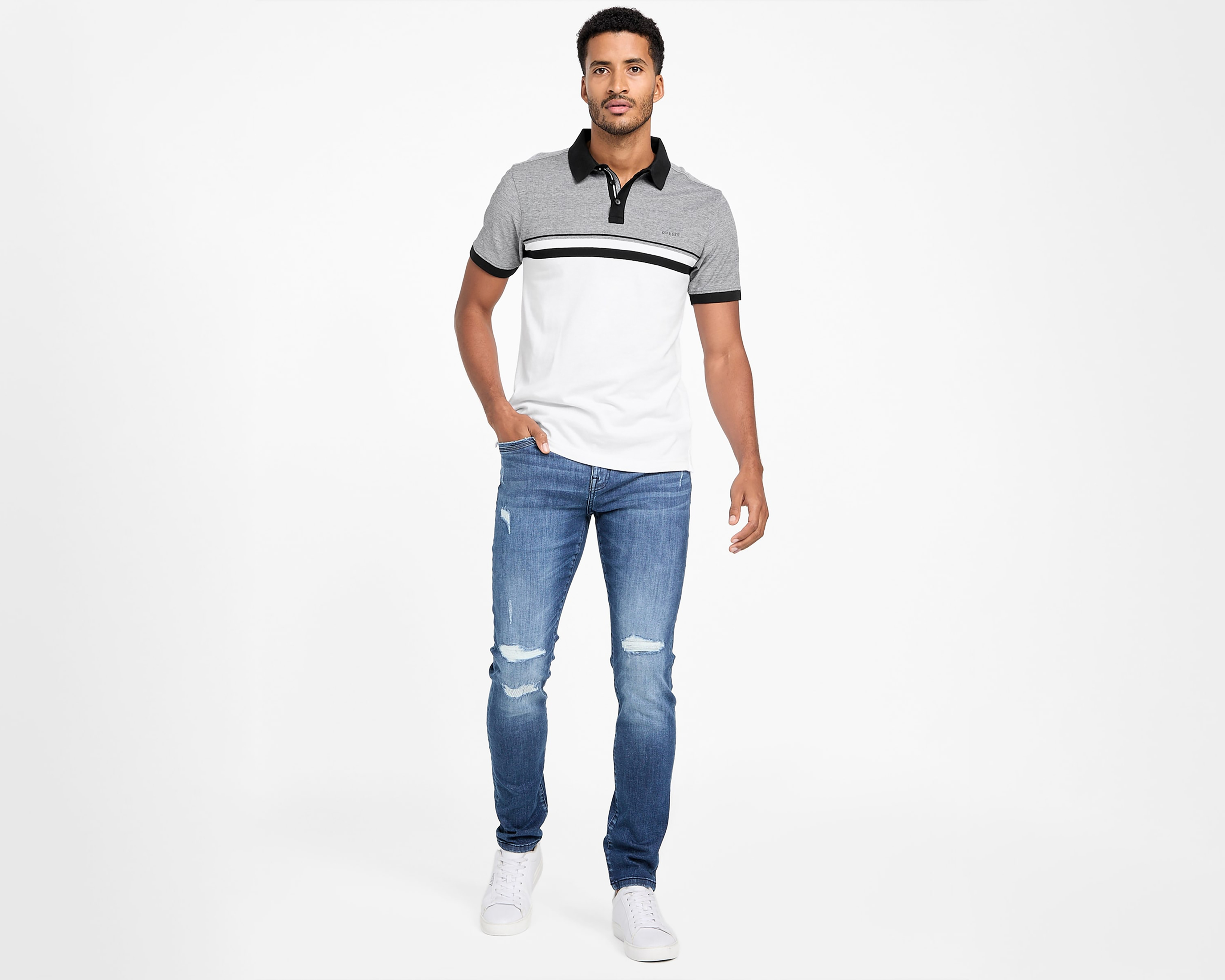 Foto 5 | Foto 5 | Playera Polo Guess Blanca para Hombre