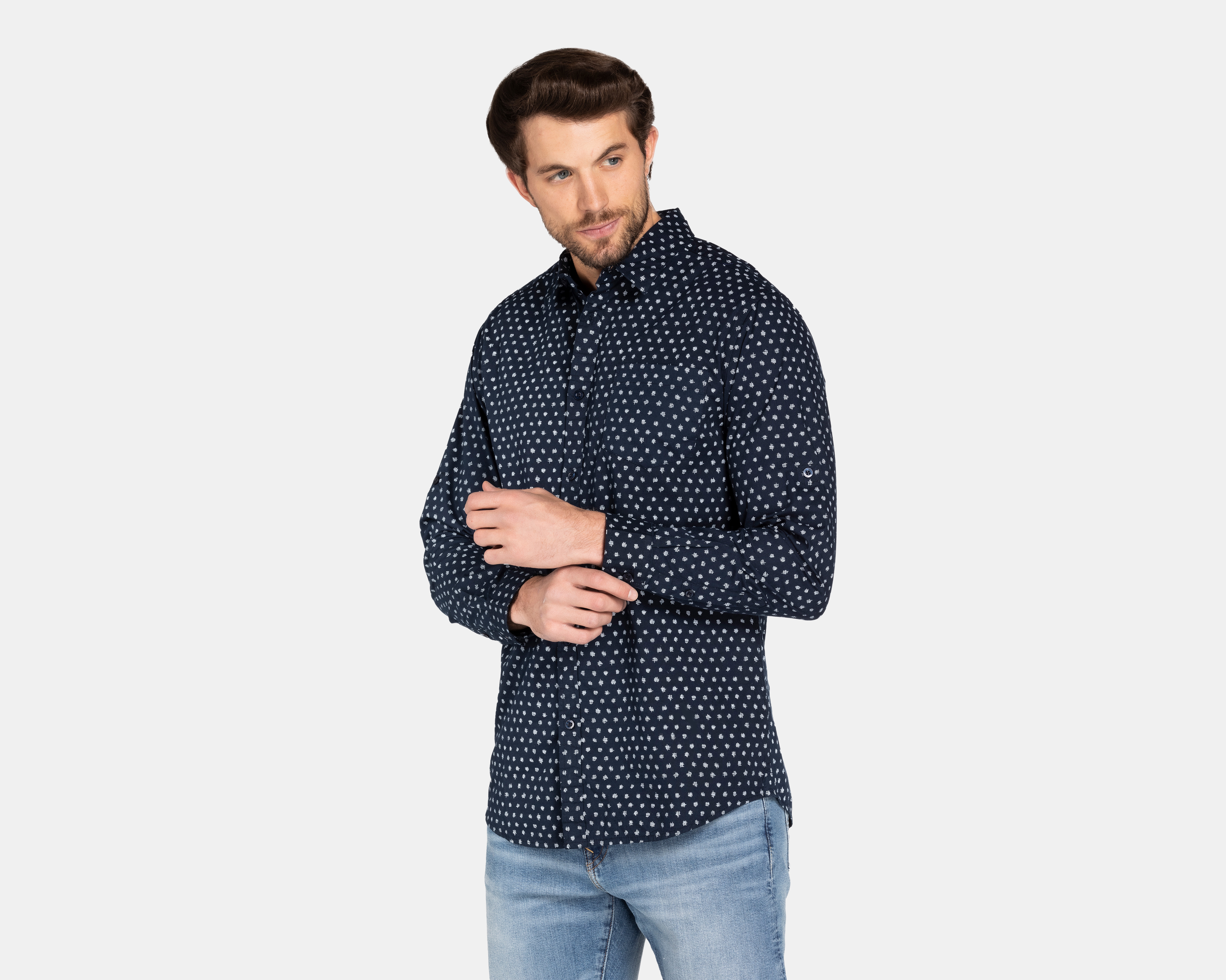 Camisa de Moda de Algodón Refill Regular con Miniprint