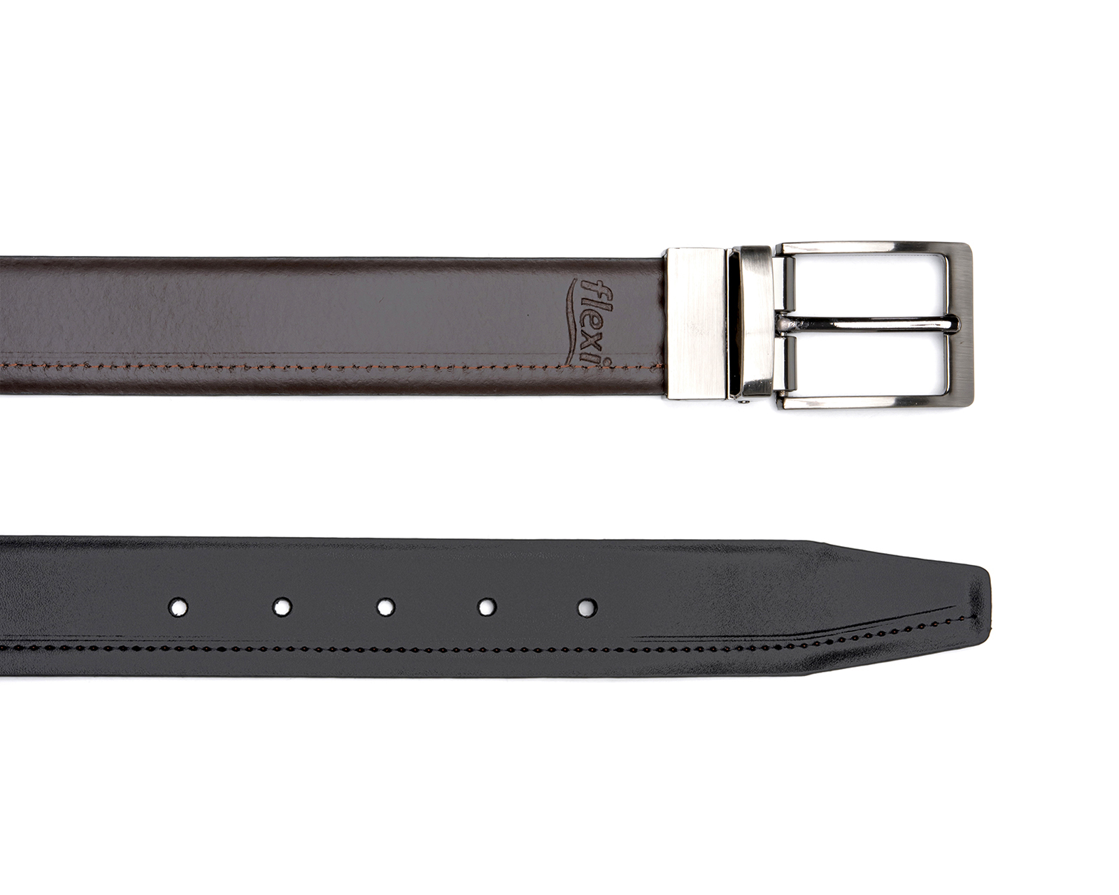 Cinturón de Piel para Hombre Flexi Doble Vista Café y Negro