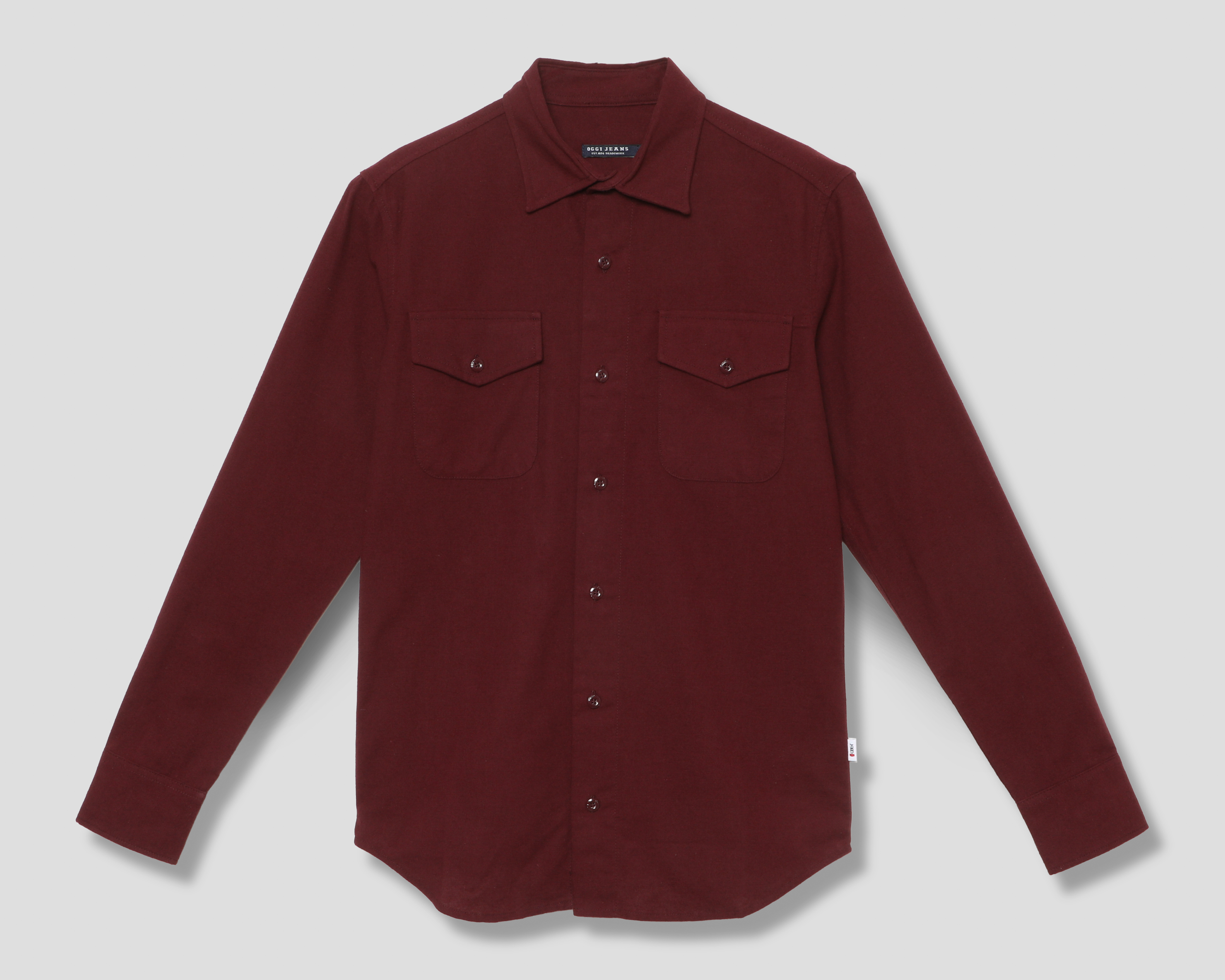 Camisa Casual de Algodón Oggi Regular Vino para Hombre