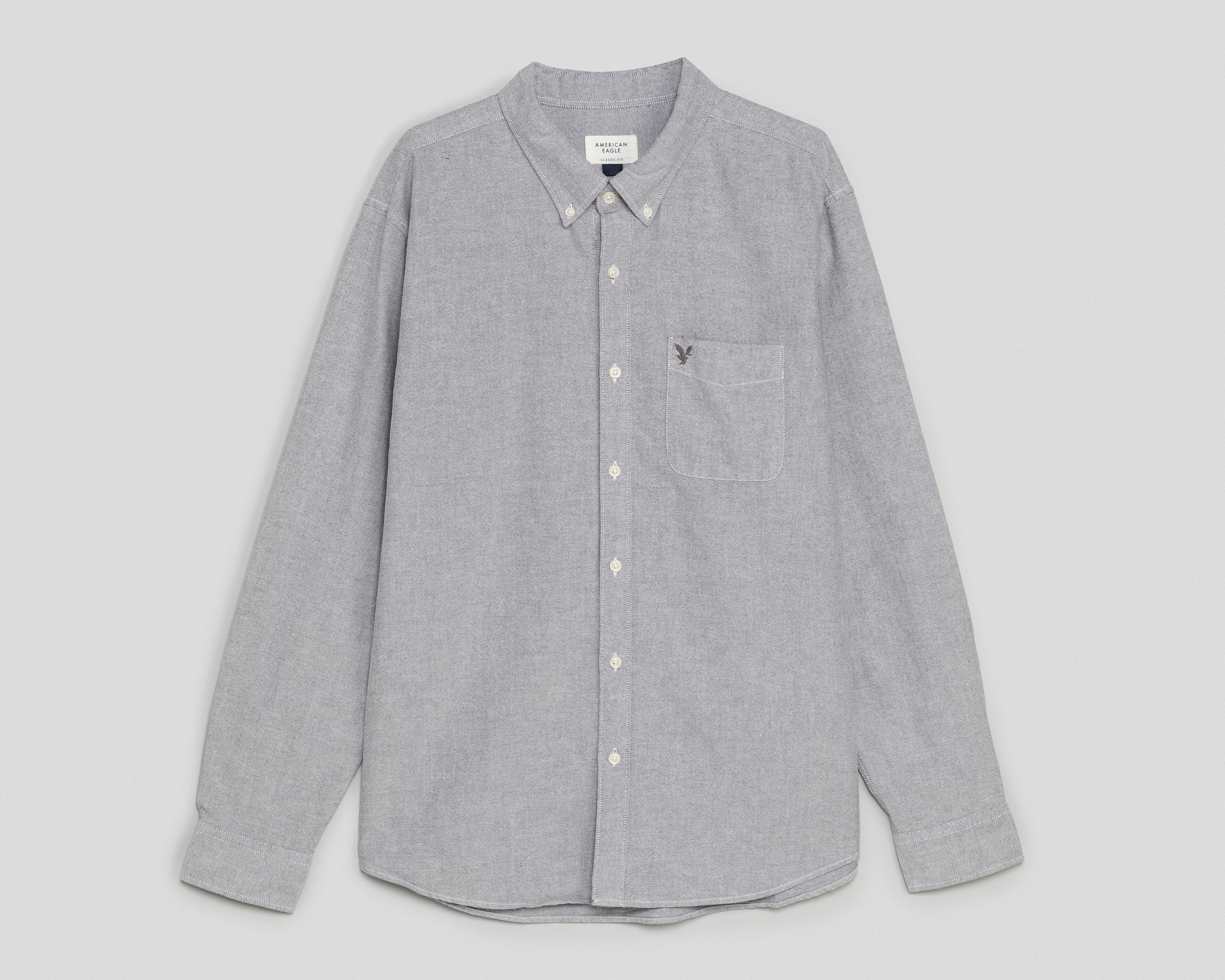Camisa Casual de Algodón American Eagle Classic Fit Gris para Hombre