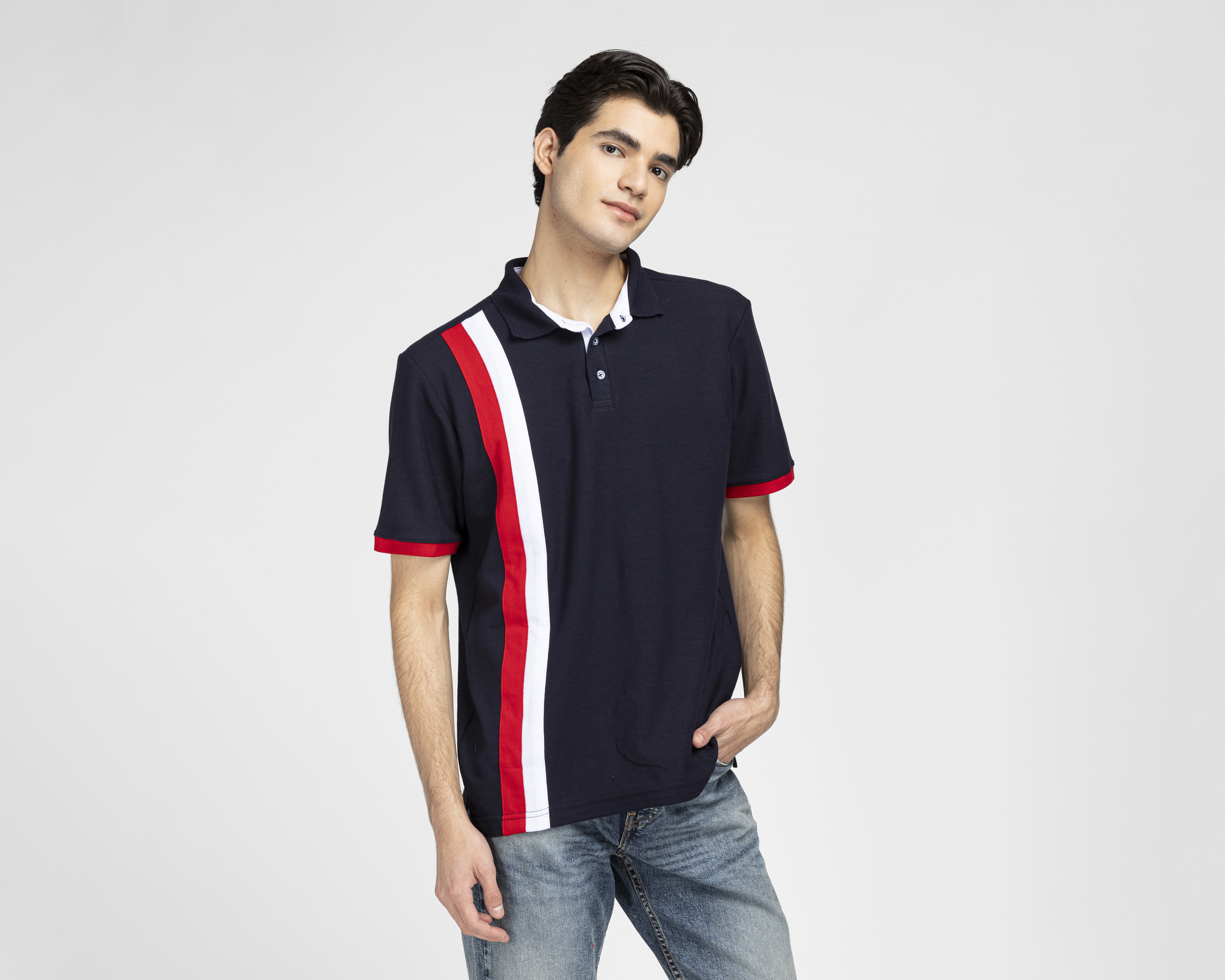 Foto 2 pulgar | Foto 1 | Playera Polo York Team Polo Club Azul con Franjas para Hombre