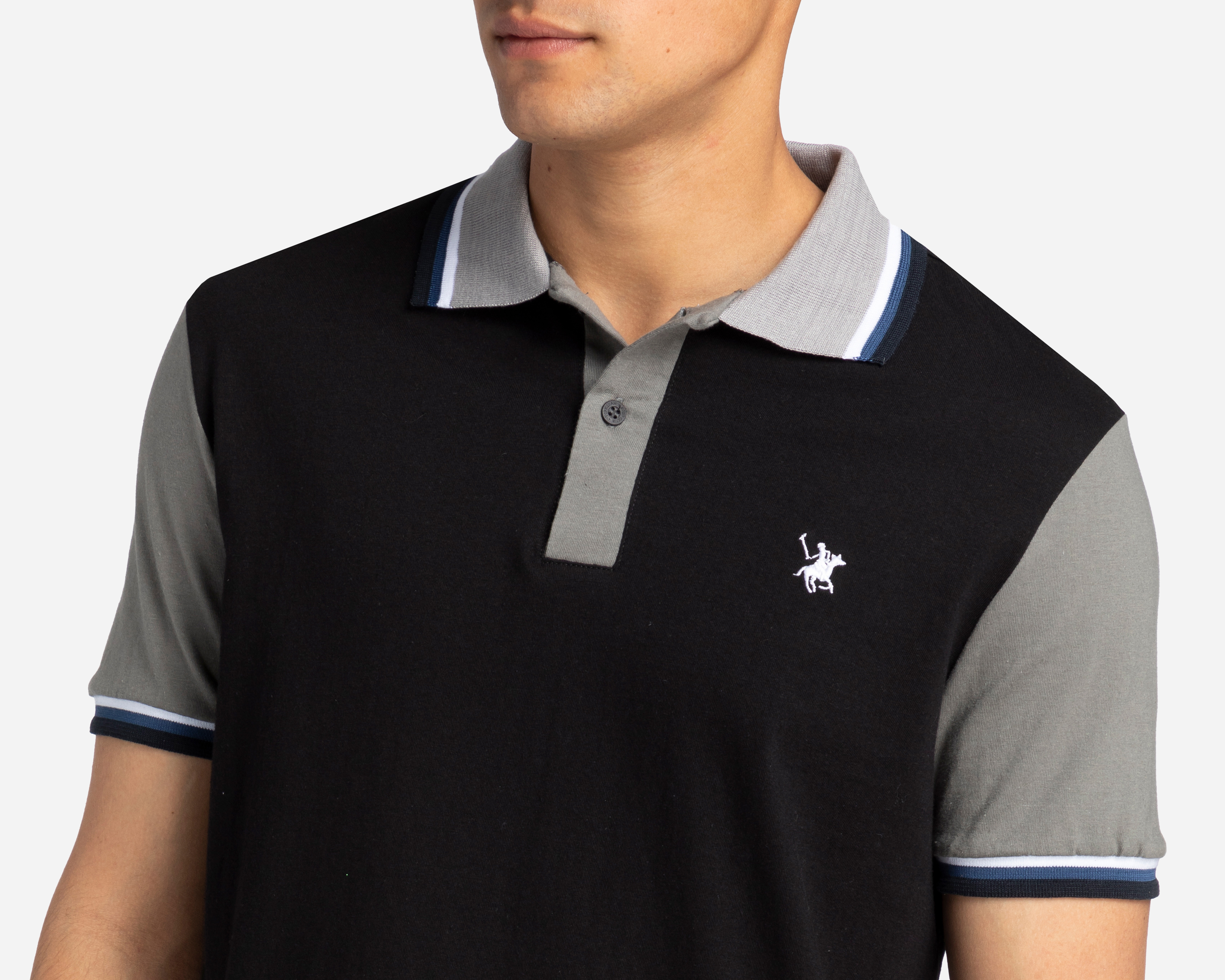 Foto 4 pulgar | Foto 3 | Playera Polo York Team Polo Club Negra con Gris para Hombre