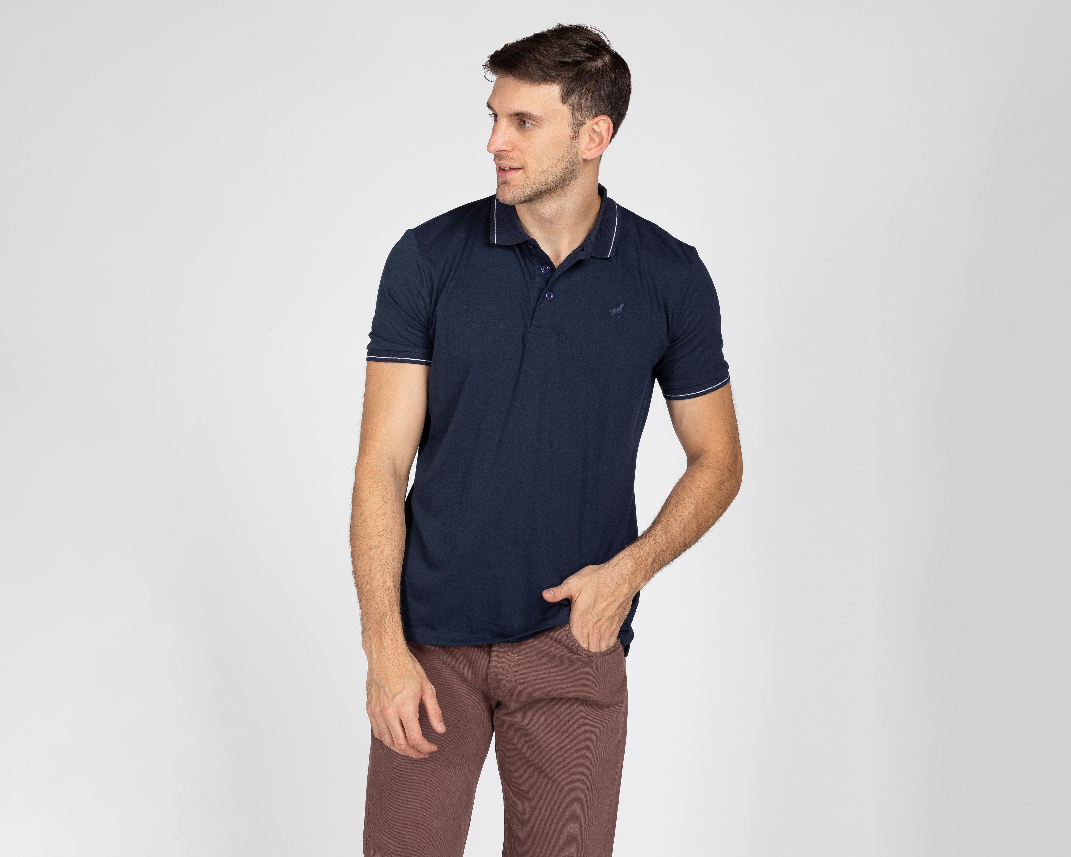 Foto 2 pulgar | Foto 1 | Playera Polo Refill Azul Marino para Hombre