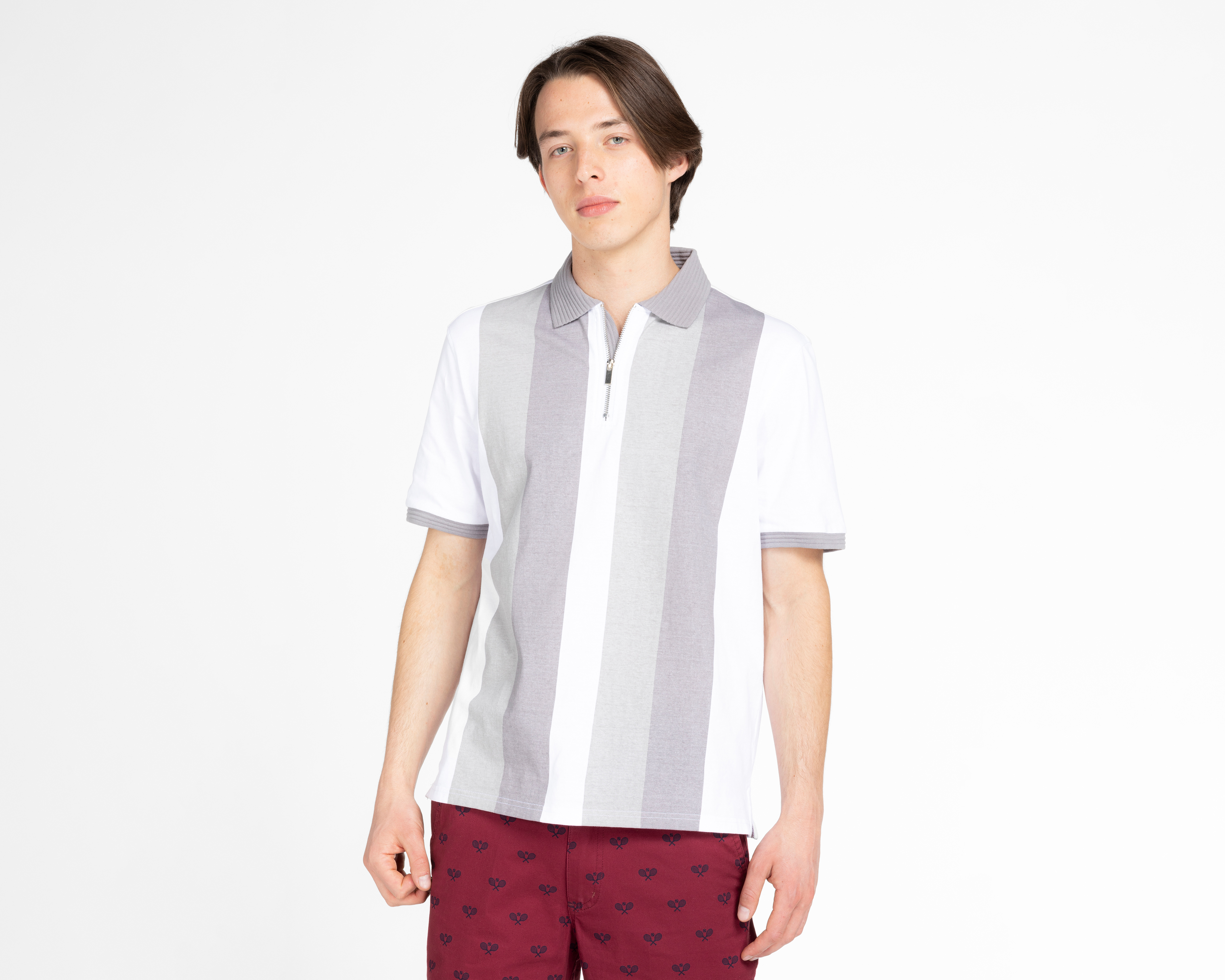 Foto 2 pulgar | Foto 1 | Playera Polo Porto Sur Blanca con Franjas para Hombre