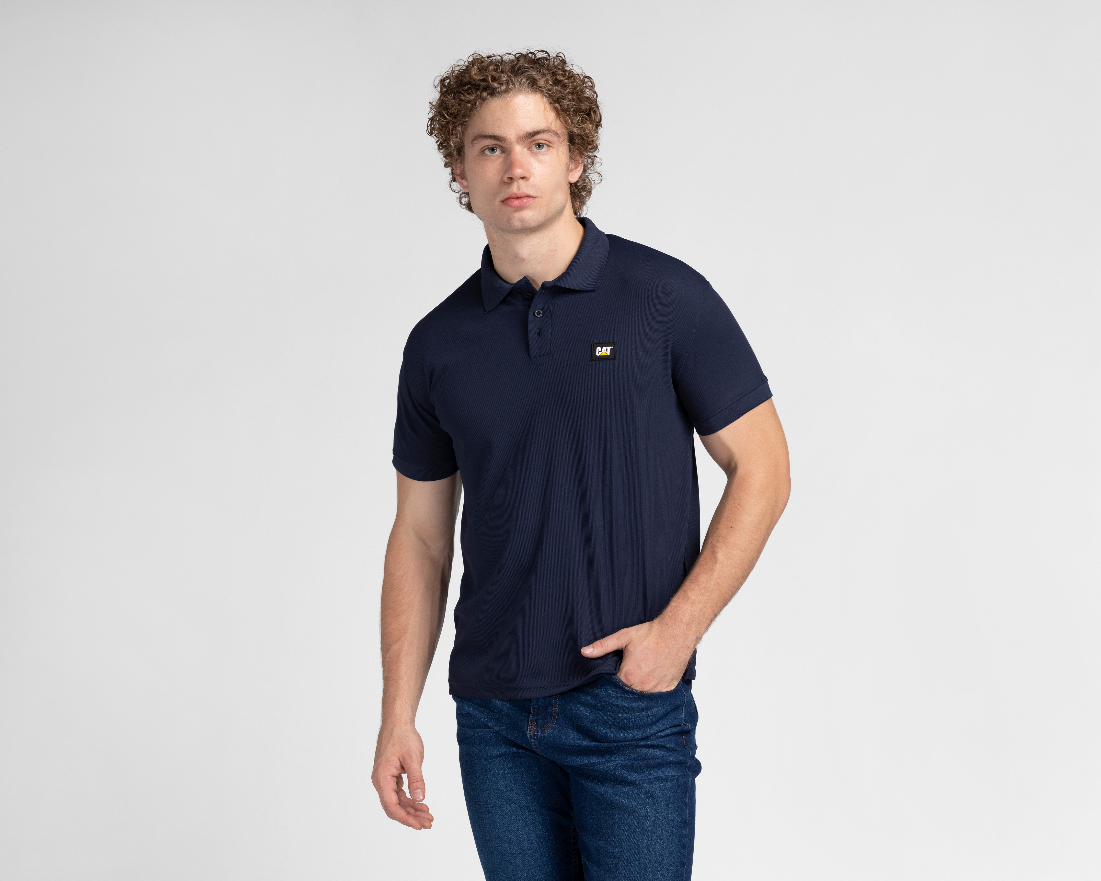 Foto 2 pulgar | Foto 1 | Playera Polo CAT Azul Marino para Hombre