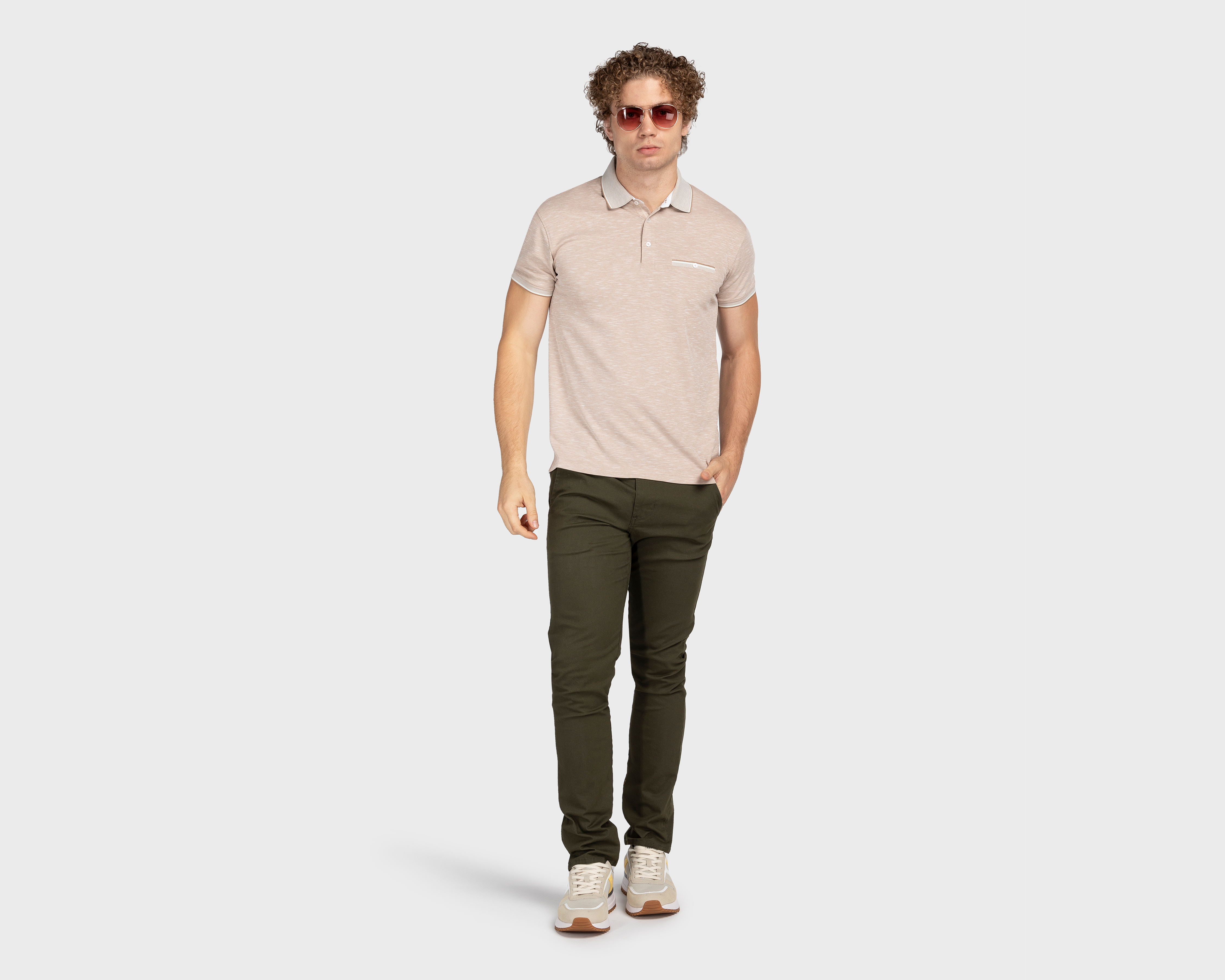 Foto 3 pulgar | Foto 2 | Playera Polo Porto Sur Beige para Hombre