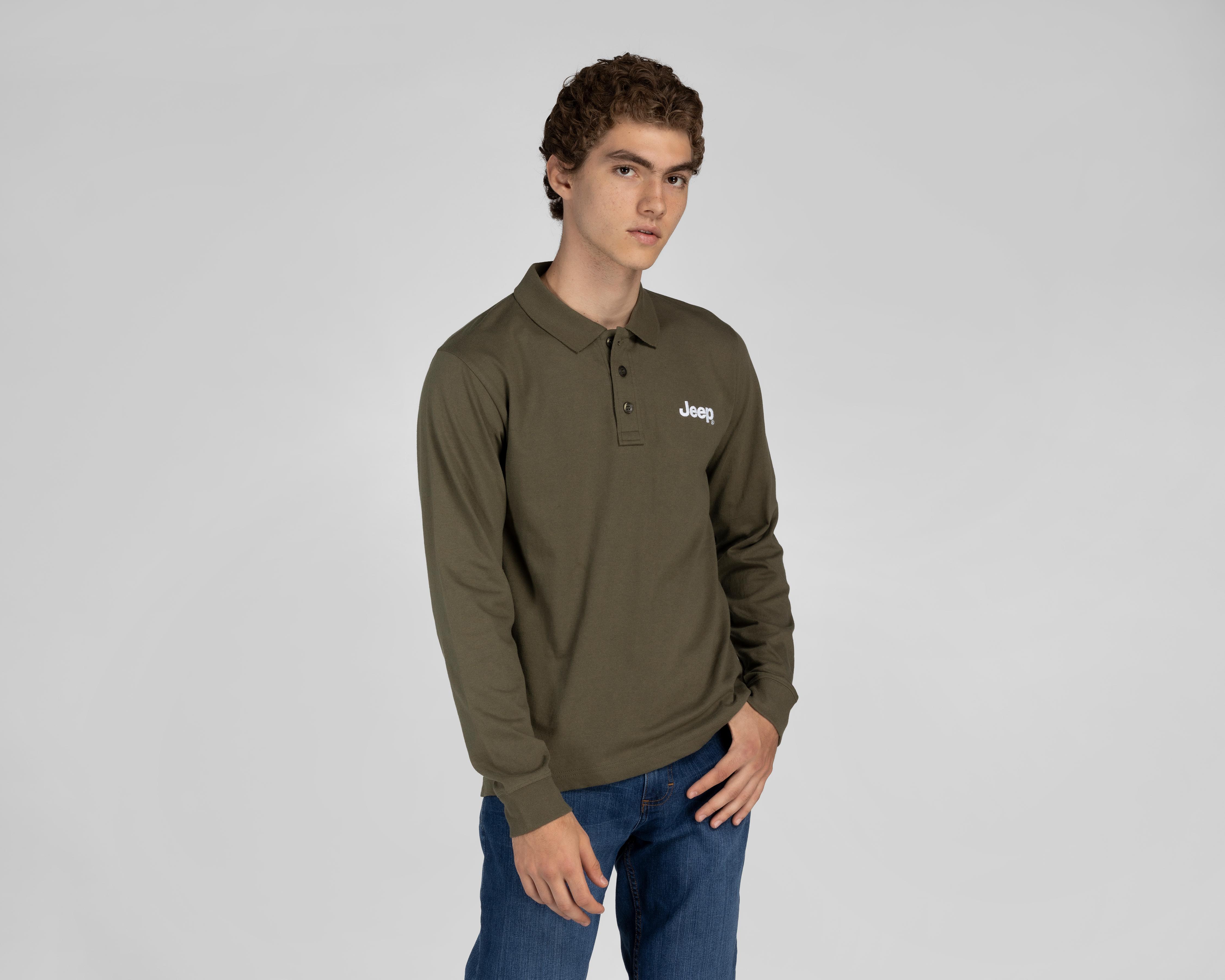 Playera Polo Jeep Manga Larga Verde para Hombre