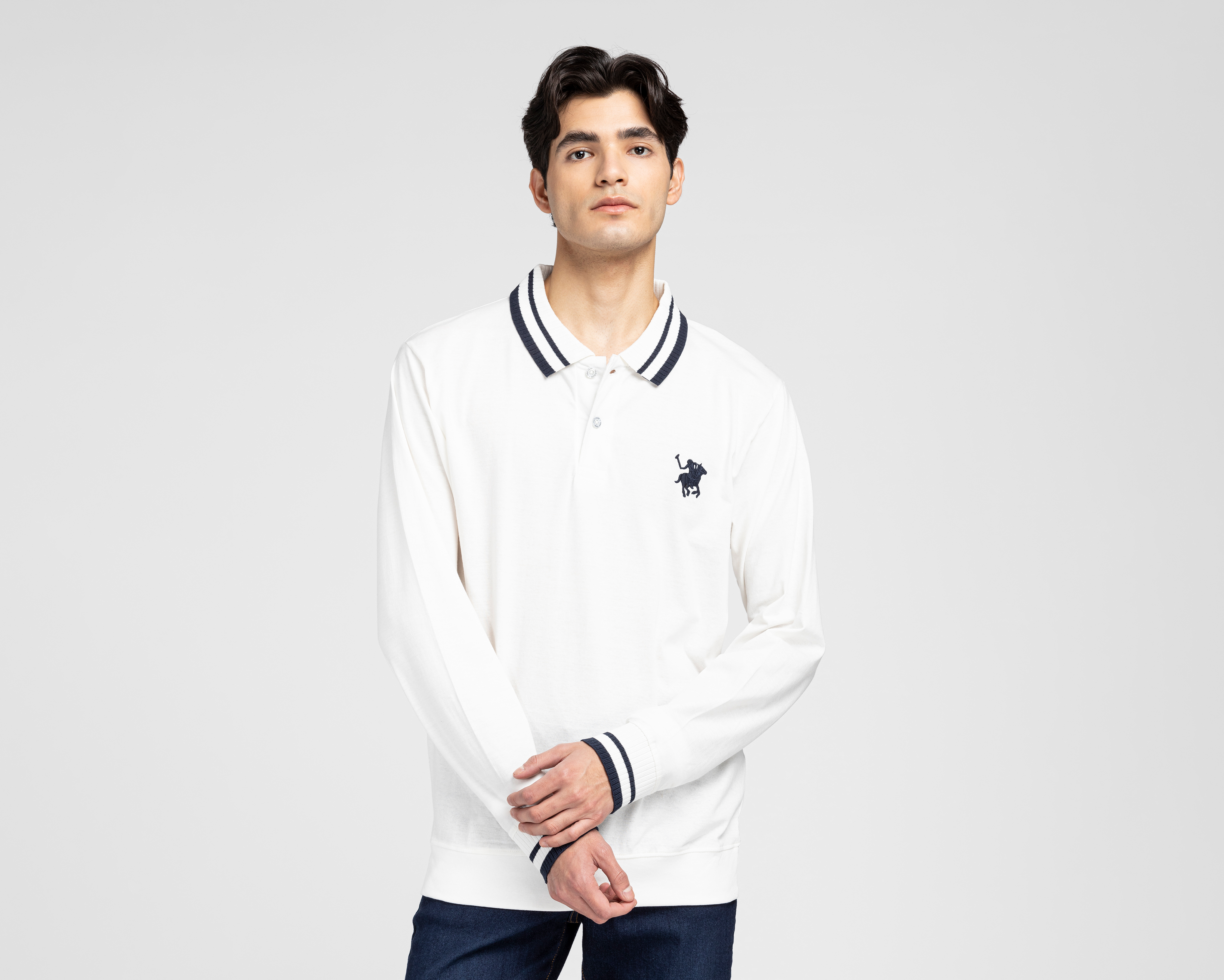 Playera Polo York Team Polo Club Manga Larga Blanca para Hombre