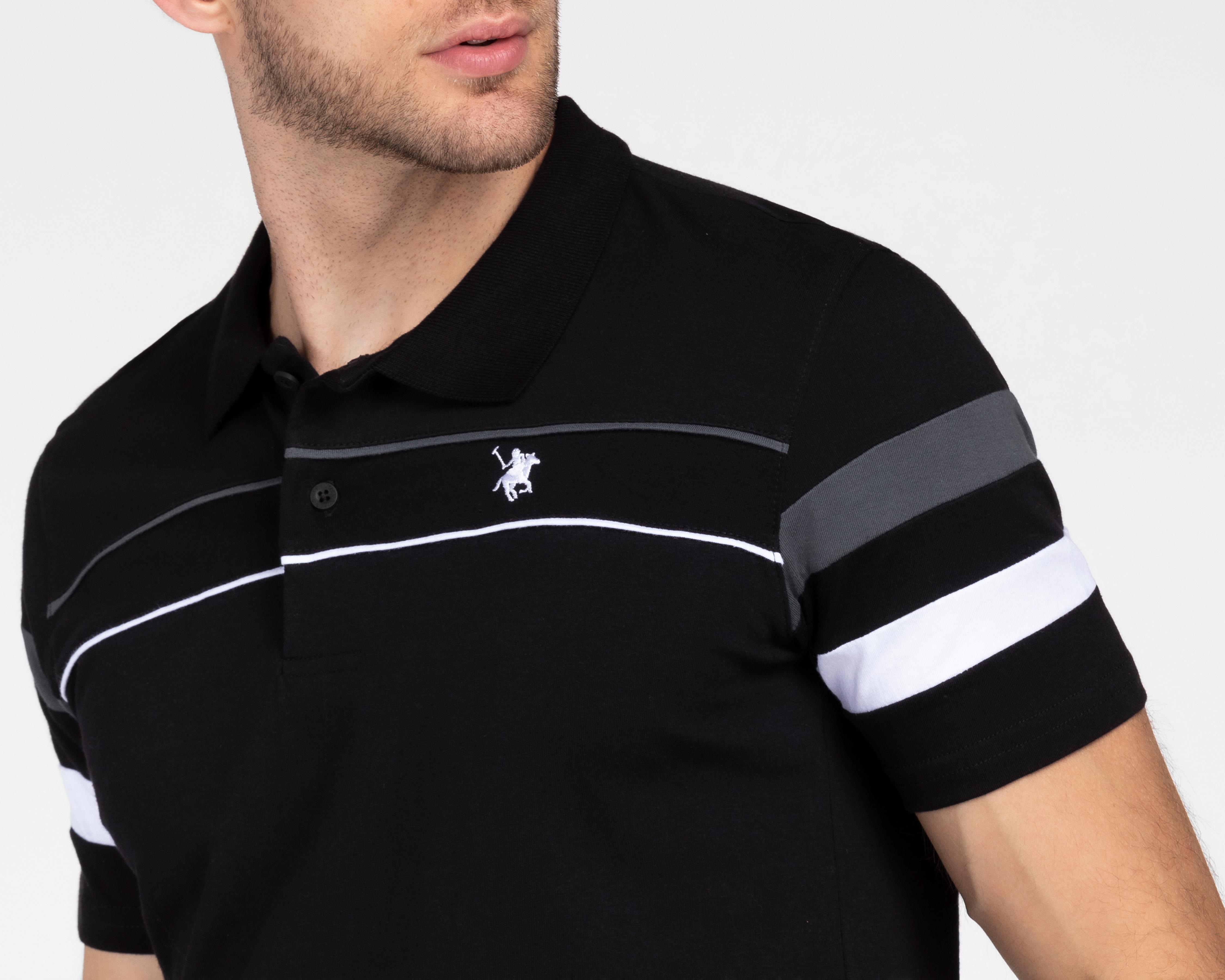 Foto 4 pulgar | Foto 3 | Playera Polo York Team Polo Club Negra con Franjas para Hombre